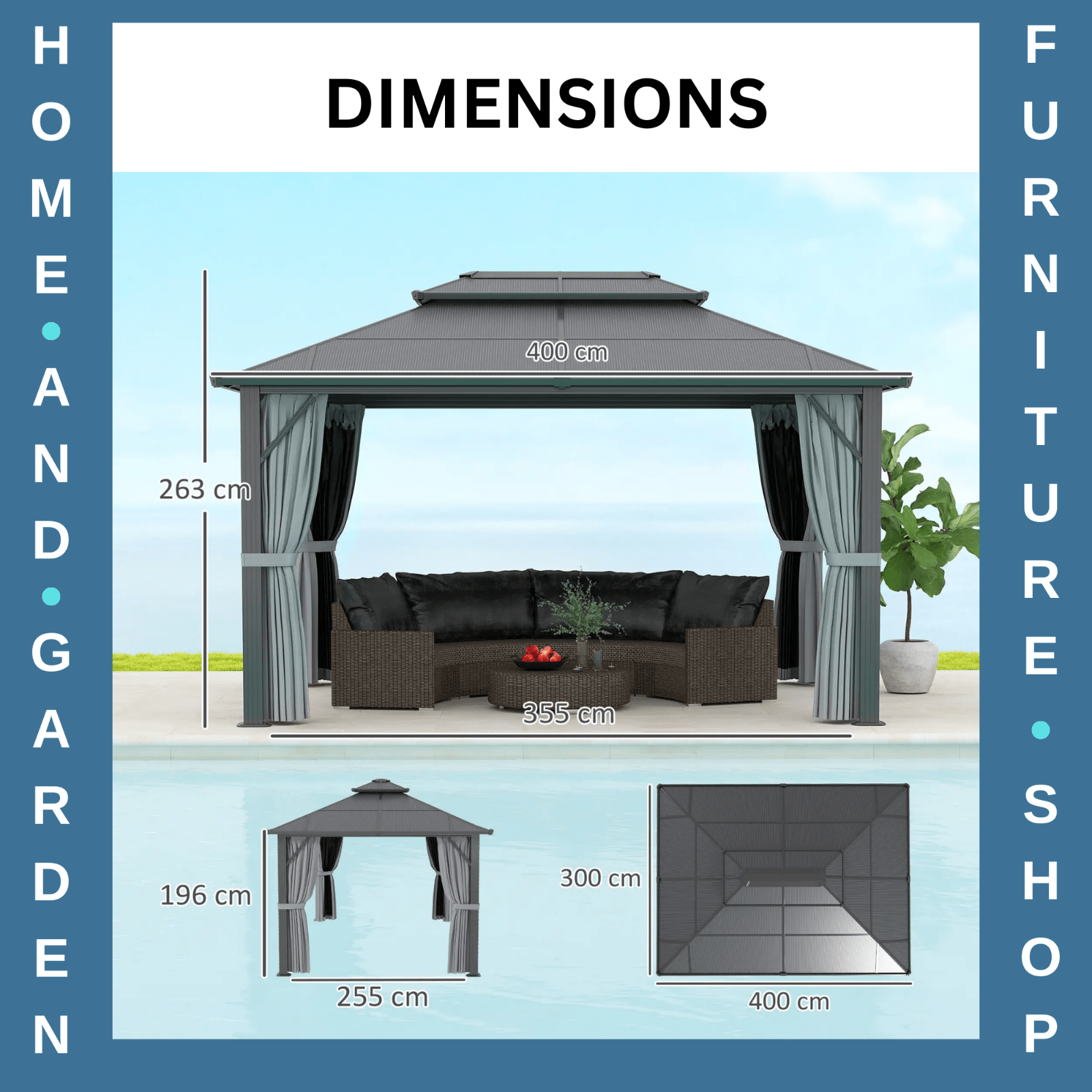 3x4m Polycarbonate Hardtop Gazebo with Curtains Metal Frame Outdoor Gazebo Grey - Home and Garden Furniture Shop - #rustic - furniture#