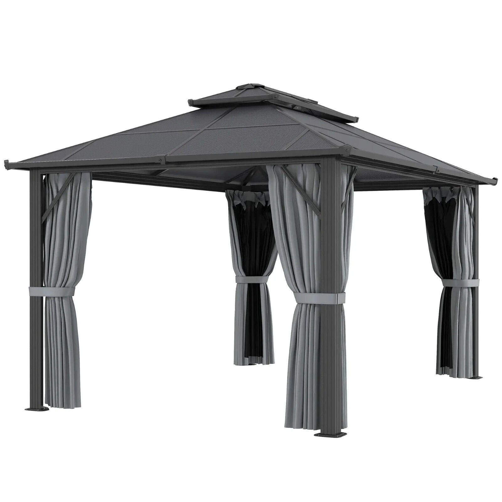 3x4m Polycarbonate Hardtop Gazebo with Curtains Metal Frame Outdoor Gazebo Grey - Home and Garden Furniture Shop - #rustic - furniture#