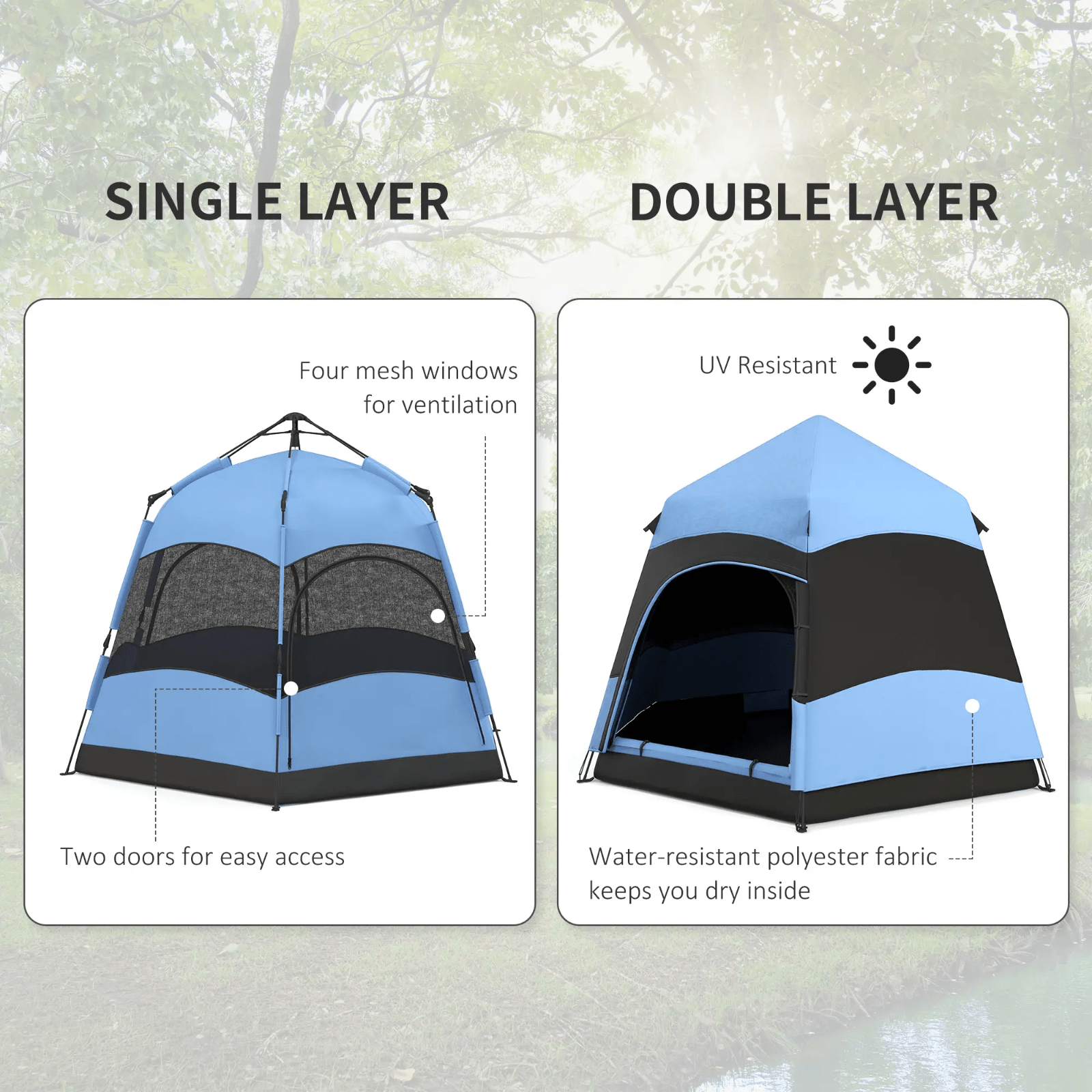 4 6 Man Camping Tent Lift Up Waterproof Ventilation Mesh Windows Blue Air FOXDEN - Home and Garden Furniture Shop - rustic - furniture