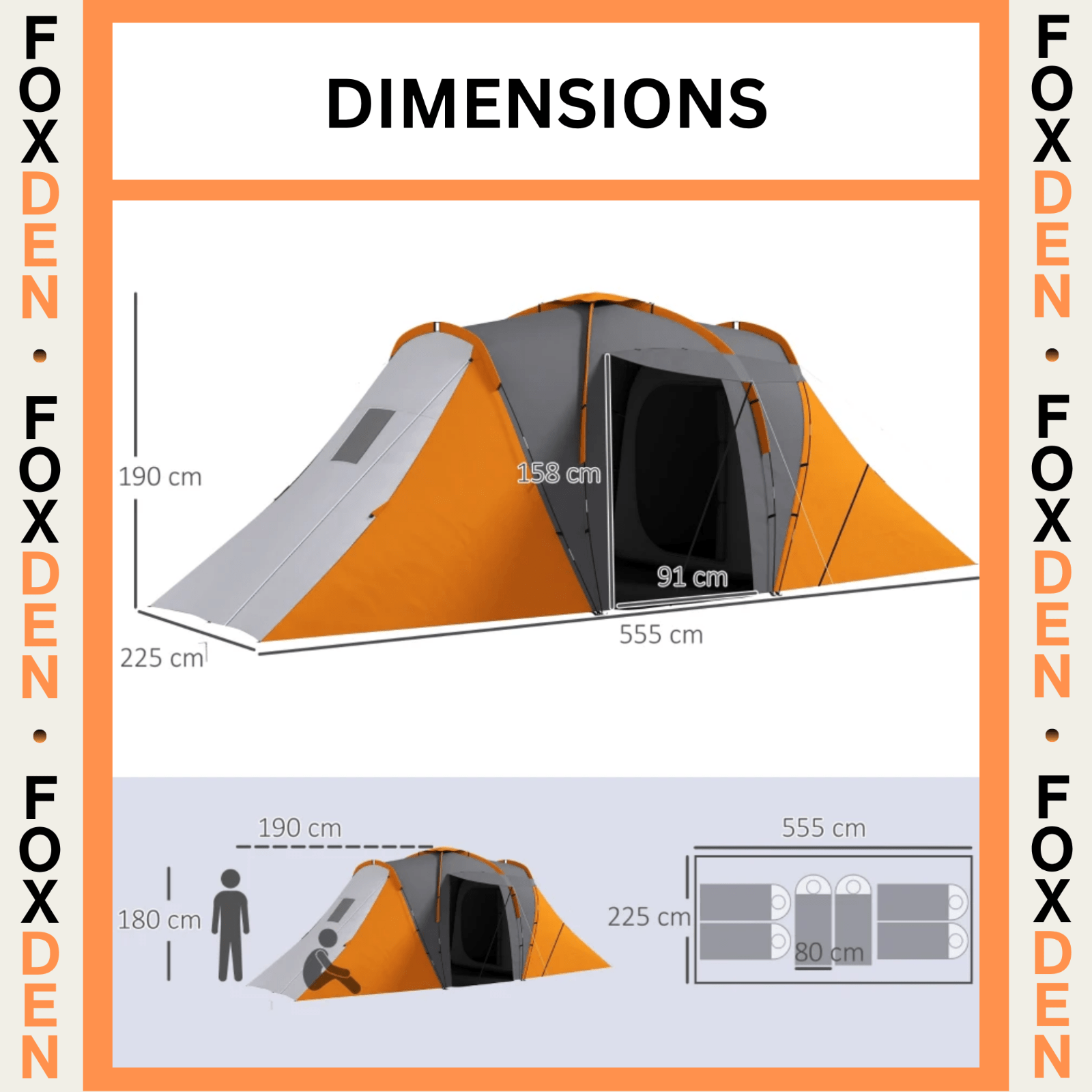 4 6 Man Tunnel Tent 2000mm Waterproof Mesh Windows Ventilation Air Vents FOXDEN - Home and Garden Furniture Shop - rustic - furniture