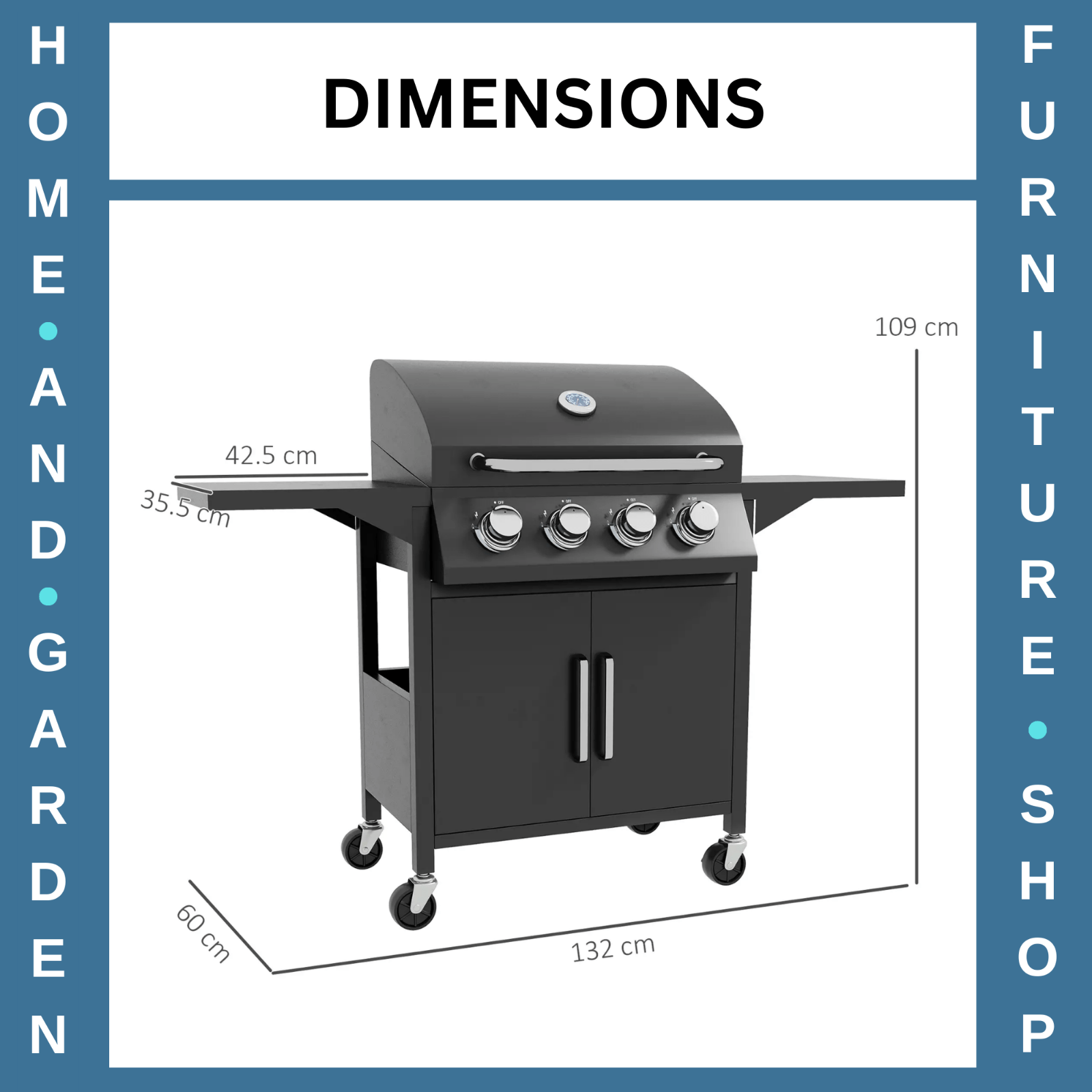 4 Burner Gas BBQ Grill with Trolley Storage Warming Rack Outdoor Barbecue Shelve - Home and Garden Furniture Shop - rustic - furniture