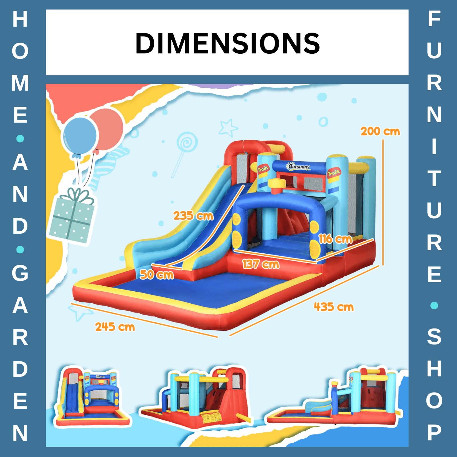 4 in 1 Bouncy Castle with Slide Pool Trampoline Climbing Wall and Air Blower - Home and Garden Furniture Shop - rustic - furniture