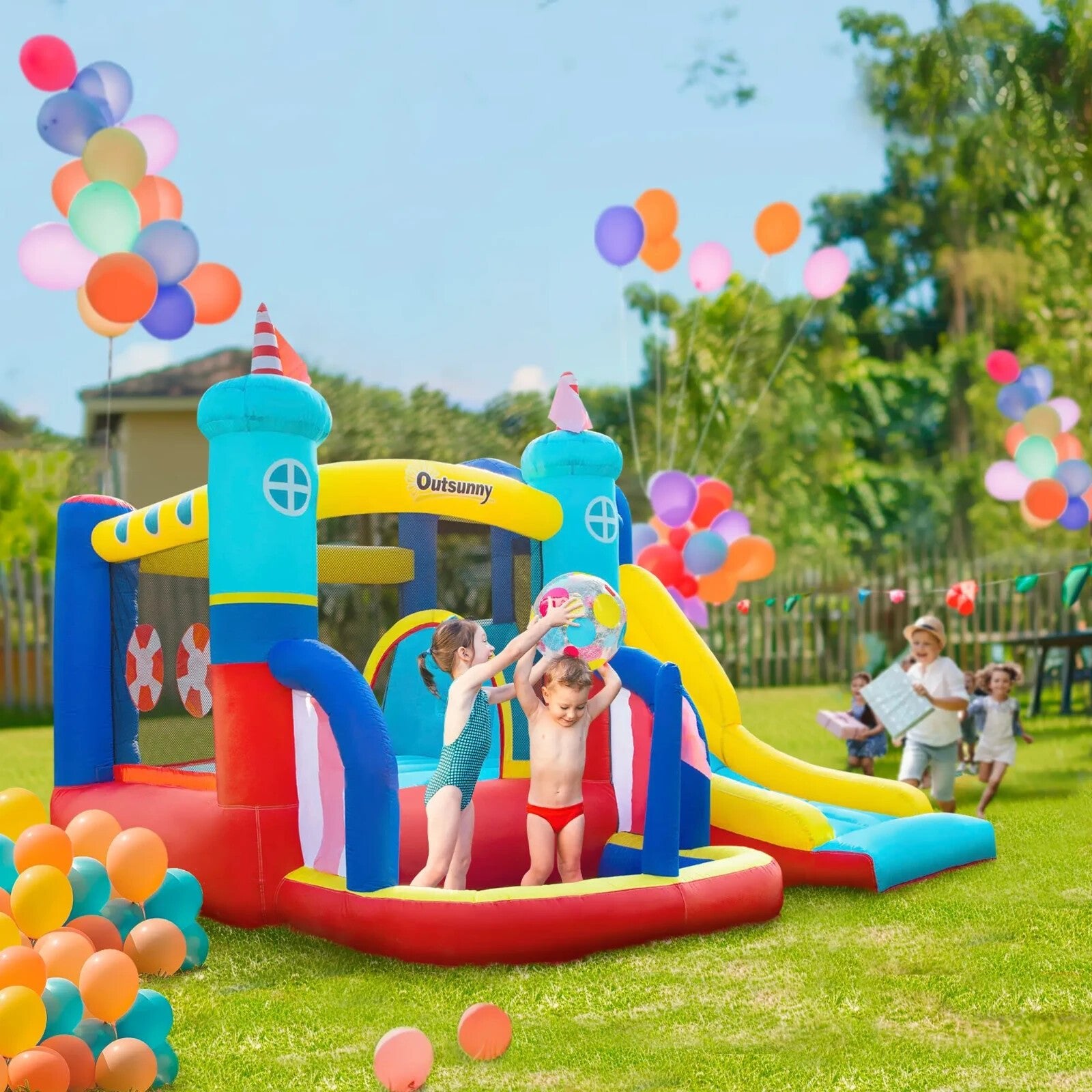 4 in 1 Kids Garden Inflatable Bouncy Castle Trampoline Water Pool Climbing Wall - Home and Garden Furniture Shop - rustic - furniture
