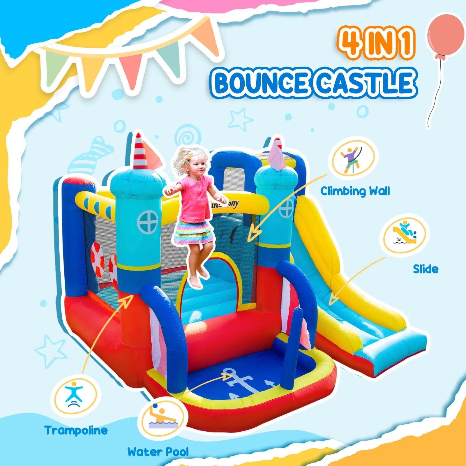 4 in 1 Kids Garden Inflatable Bouncy Castle Trampoline Water Pool Climbing Wall - Home and Garden Furniture Shop - rustic - furniture