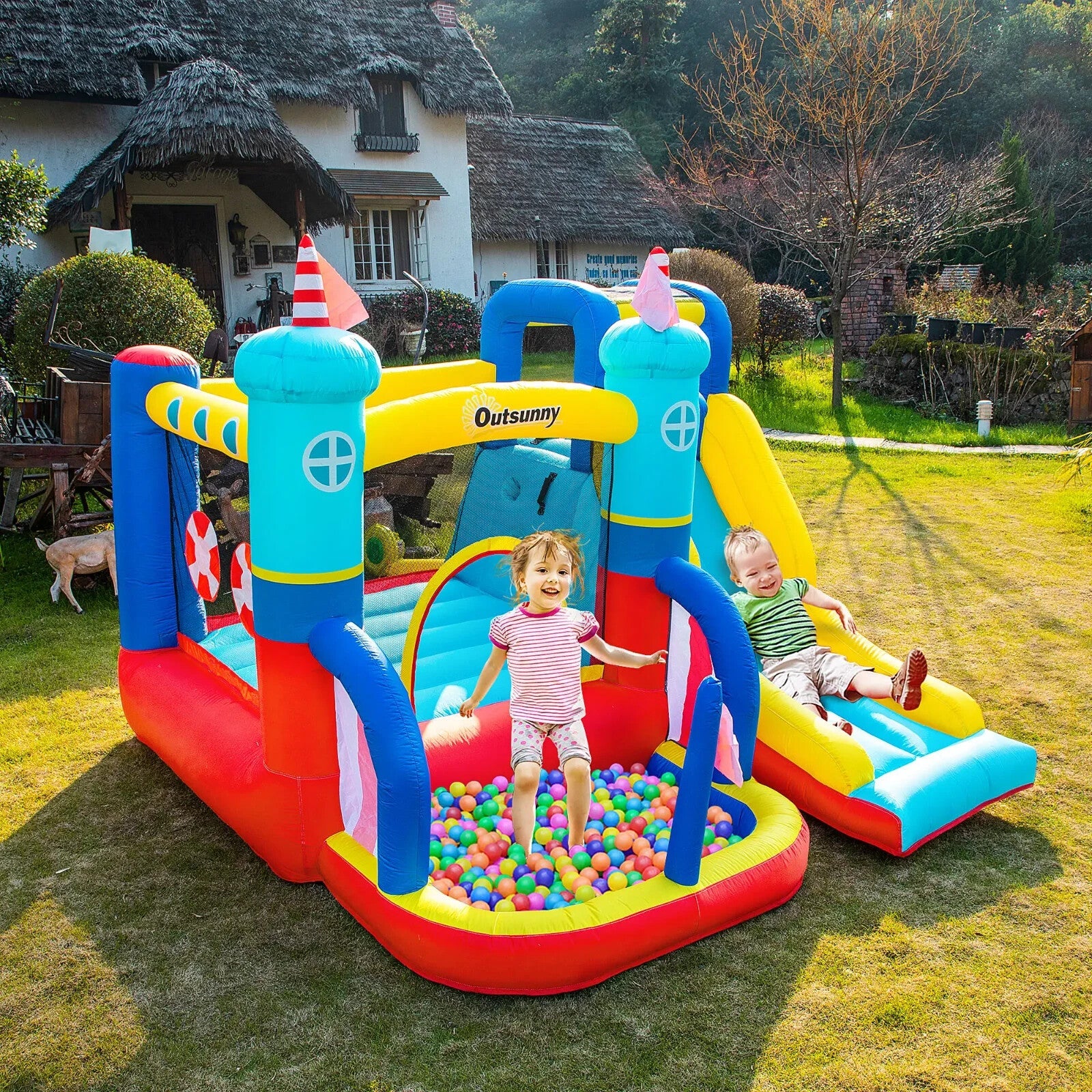 4 in 1 Kids Garden Inflatable Bouncy Castle Trampoline Water Pool Climbing Wall - Home and Garden Furniture Shop - rustic - furniture