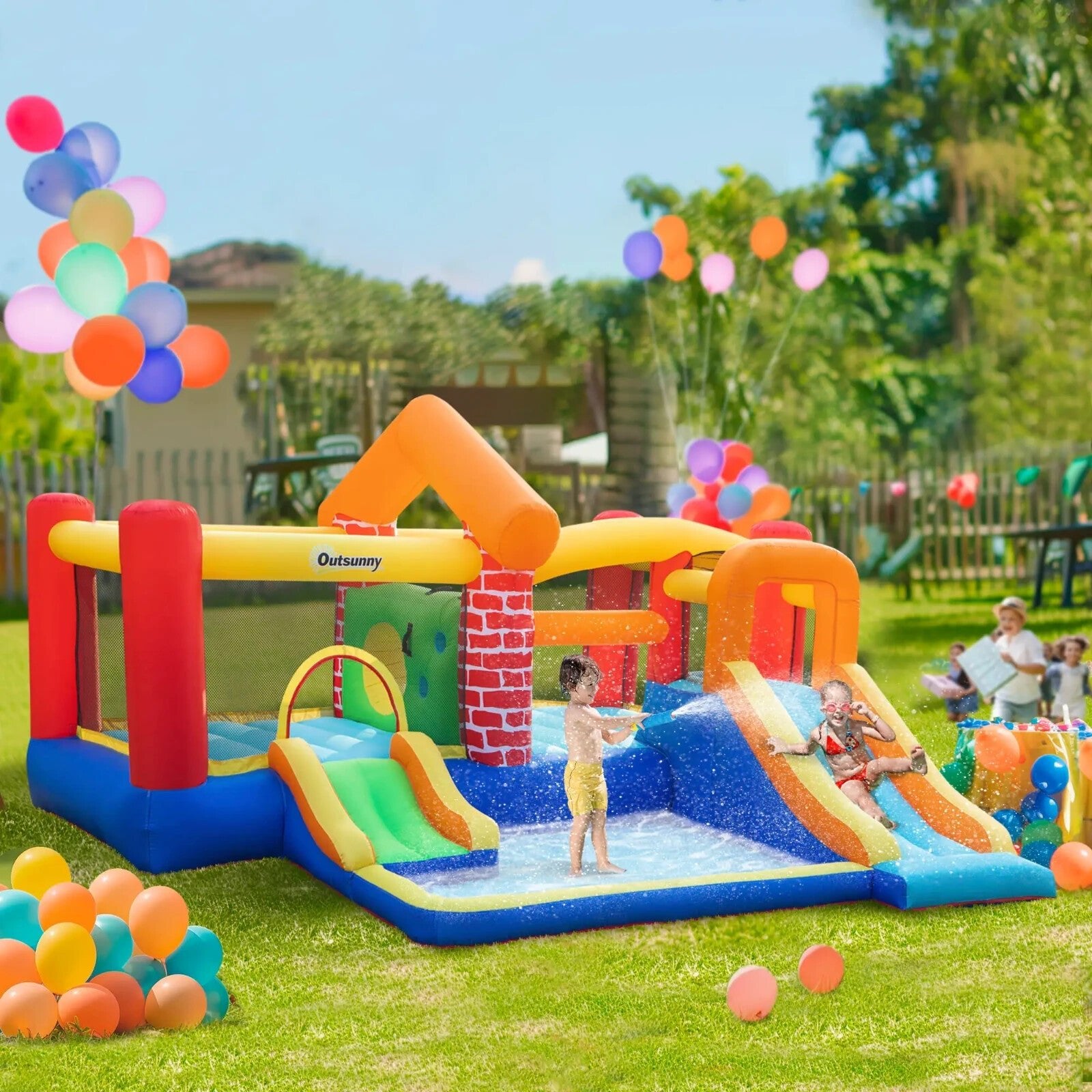 4 in 1 Kids Inflatable Bouncy Castle with Double Slide Pool and Climbing Wall - Home and Garden Furniture Shop - rustic - furniture