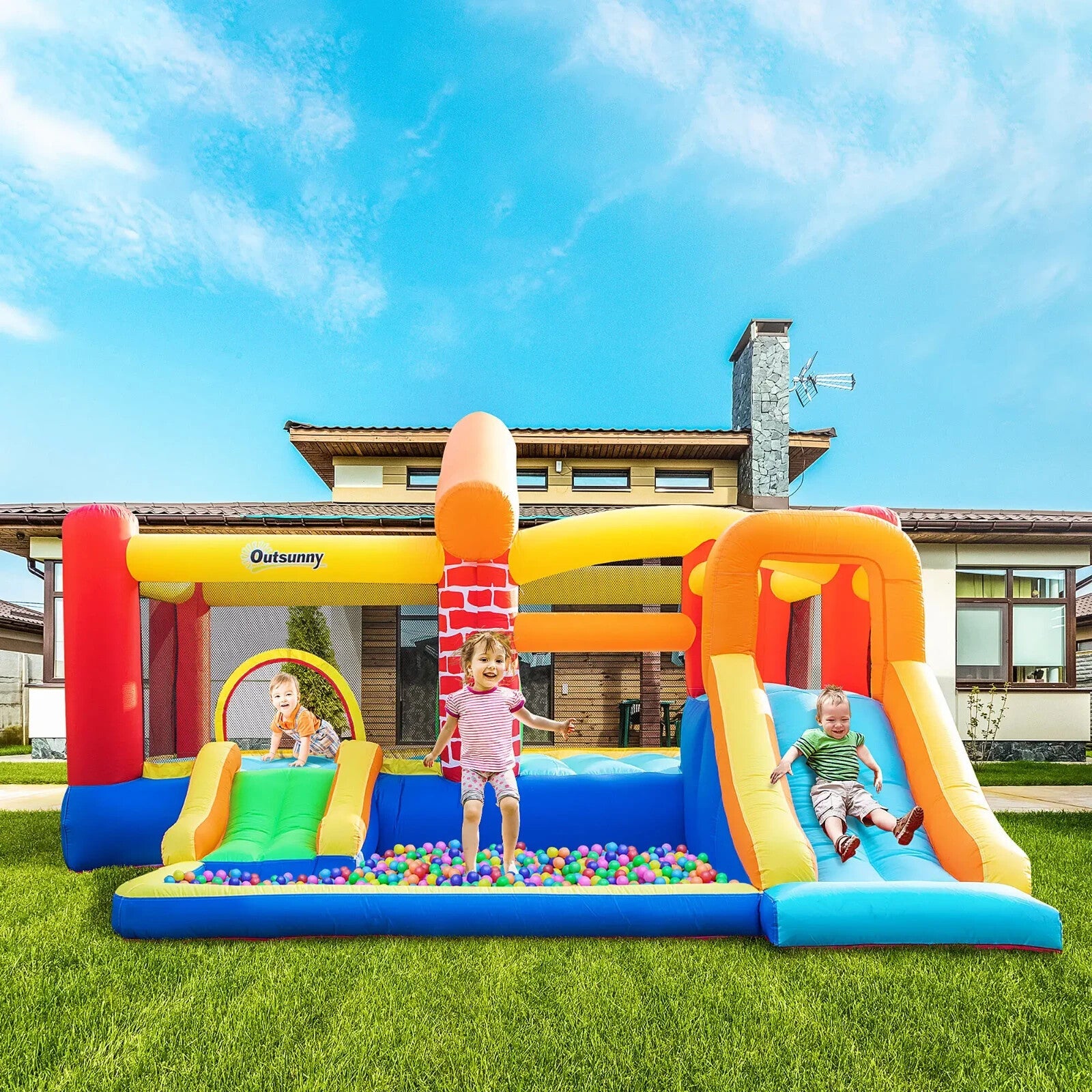 4 in 1 Kids Inflatable Bouncy Castle with Double Slide Pool and Climbing Wall - Home and Garden Furniture Shop - rustic - furniture