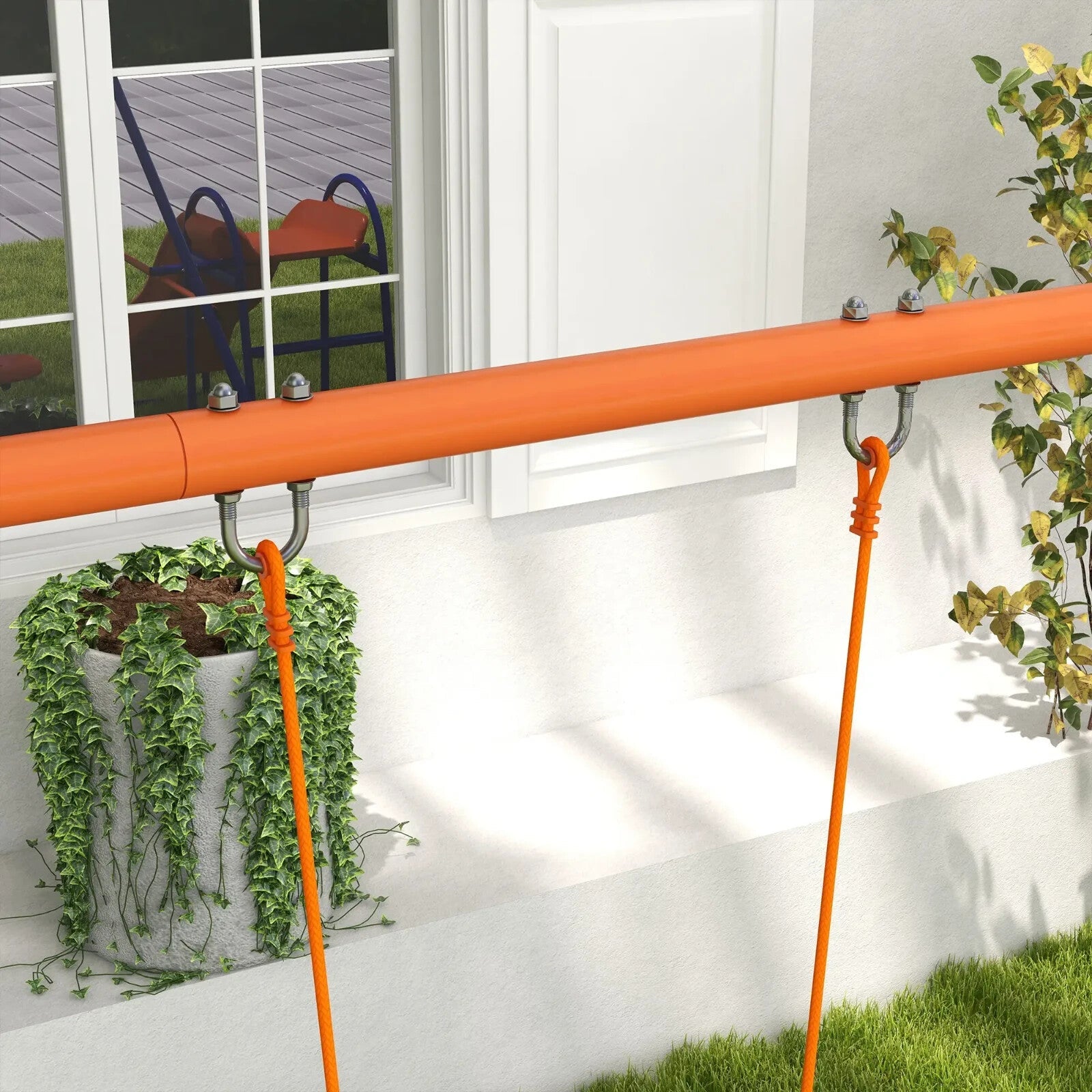 4 in 1 Metal Garden Swing Set with Slide Glider Ladder and Double Swings for Kid - Home and Garden Furniture Shop - rustic - furniture