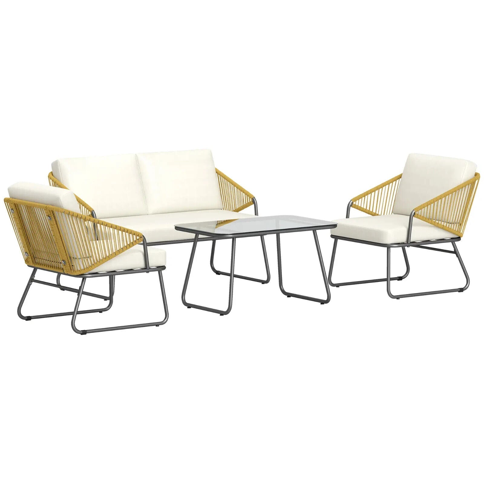4 Pcs Rattan Garden Furniture Outdoor Wicker Patio Loveseat Armchairs Glass Top - Home and Garden Furniture Shop - #rustic - furniture#