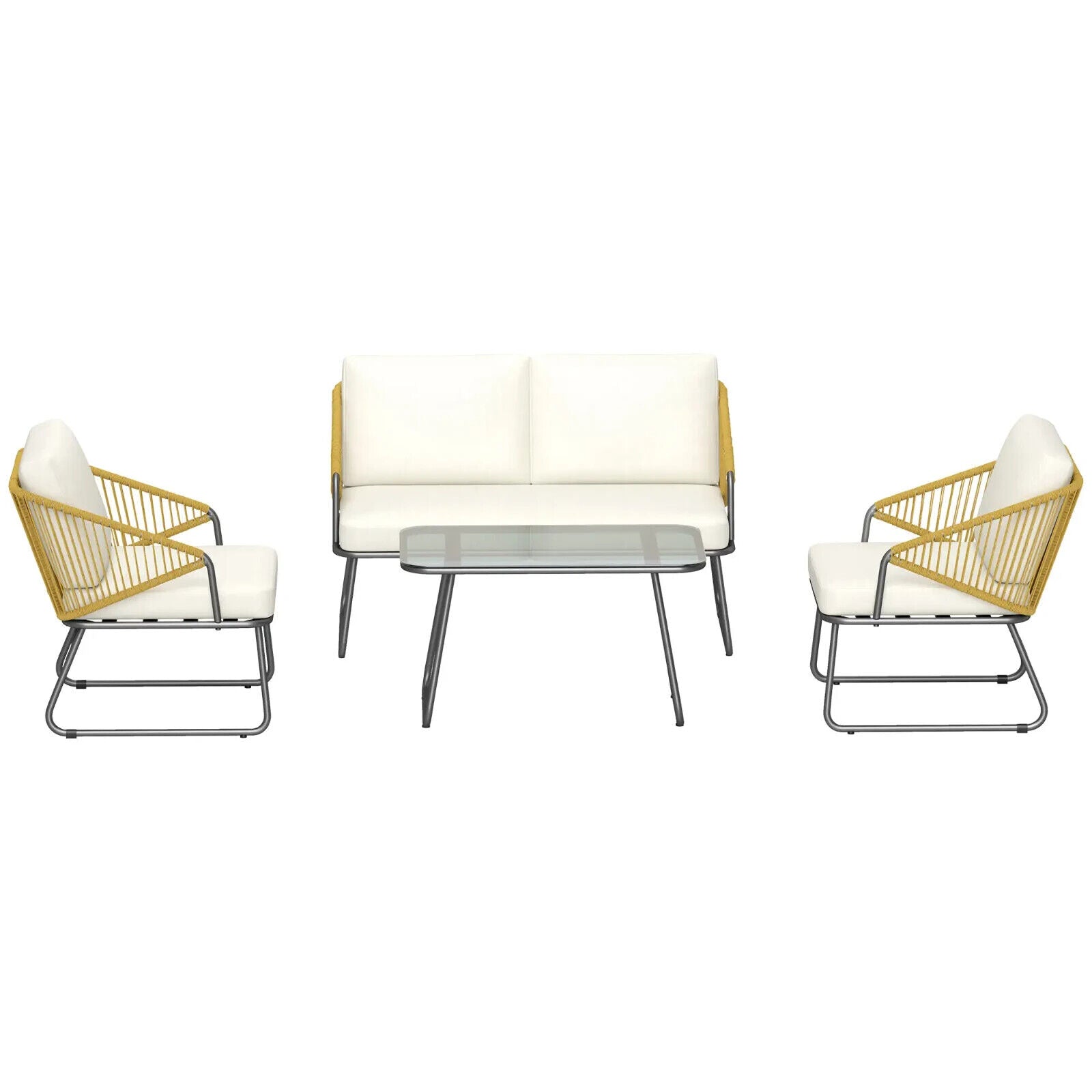 4 Pcs Rattan Garden Furniture Outdoor Wicker Patio Loveseat Armchairs Glass Top - Home and Garden Furniture Shop - #rustic - furniture#