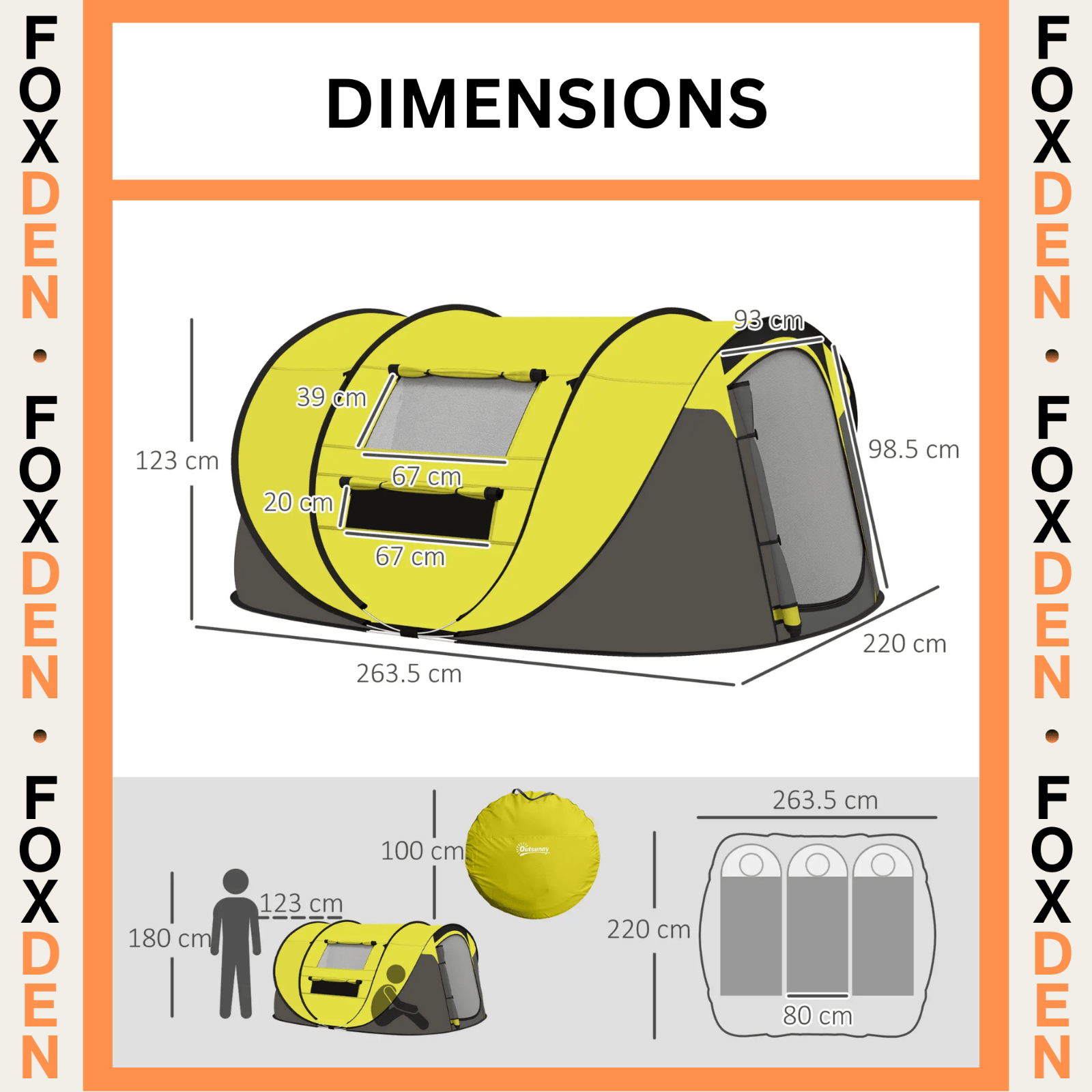4 Person Pop Up Tent Family Camping Waterproof Groundsheet Lightweight FOXDEN - Home and Garden Furniture Shop - rustic - furniture