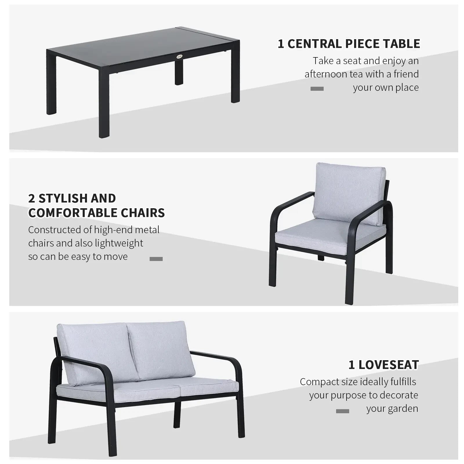 4 Piece Aluminium Garden Dining Set with Sofa Chairs Glass Table and Cushions - Home and Garden Furniture Shop - rustic - furniture