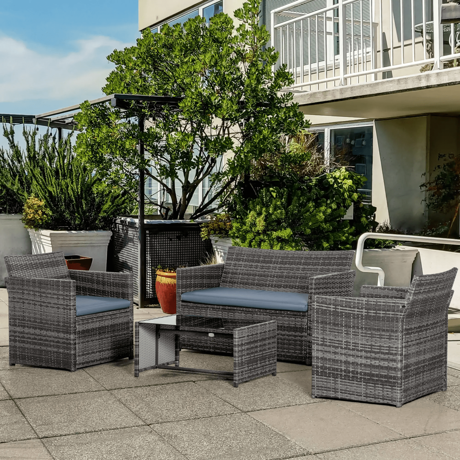 4 Piece Aluminium Garden Dining Set with Sofa Chairs Glass Table and Cushions - Home and Garden Furniture Shop - rustic - furniture