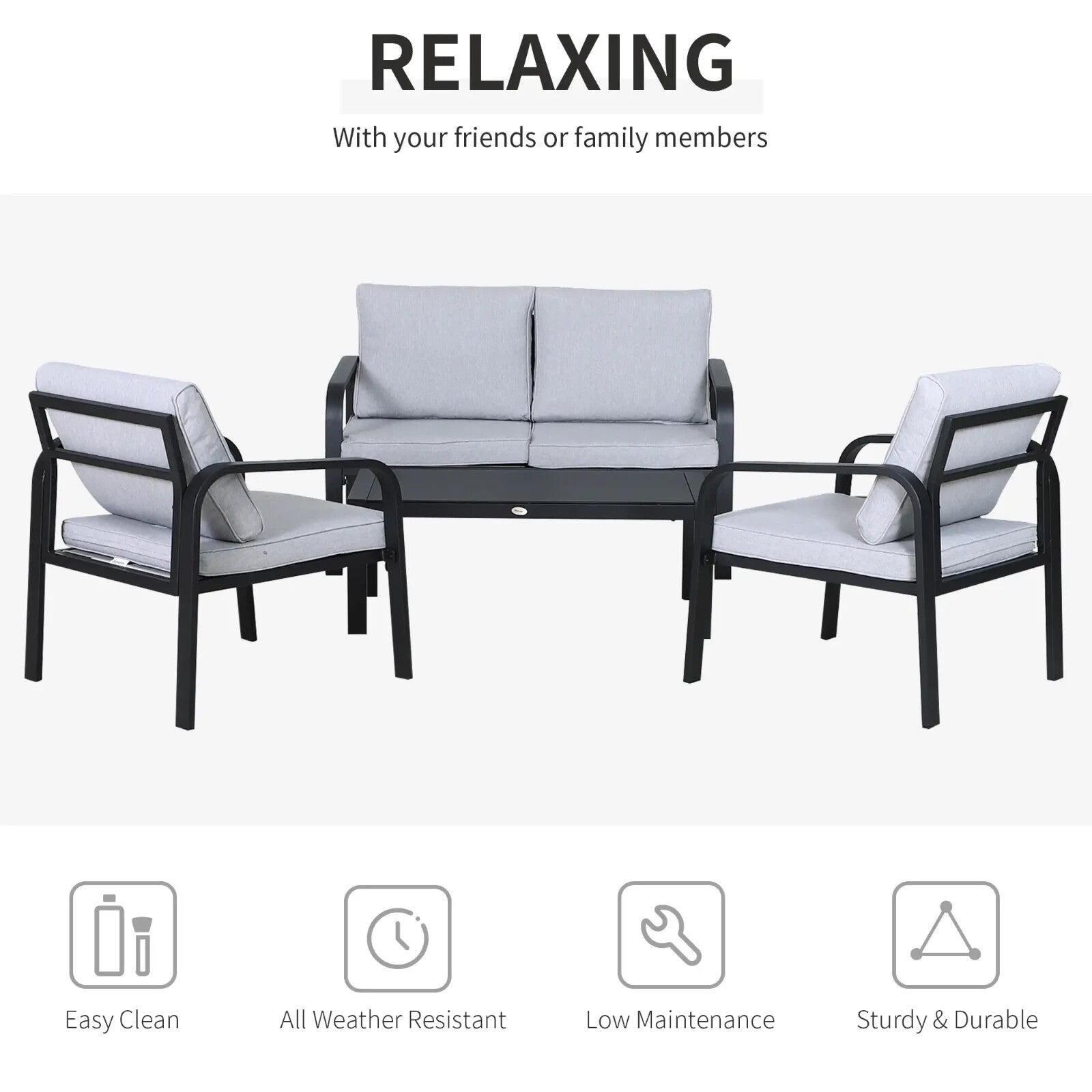 4 Piece Aluminium Garden Dining Set with Sofa Chairs Glass Table and Cushions - Home and Garden Furniture Shop - rustic - furniture