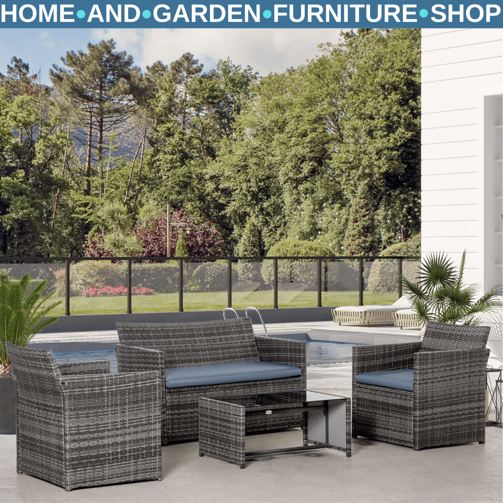 4 Piece Aluminium Garden Dining Set with Sofa Chairs Glass Table and Cushions - Home and Garden Furniture Shop - rustic - furniture