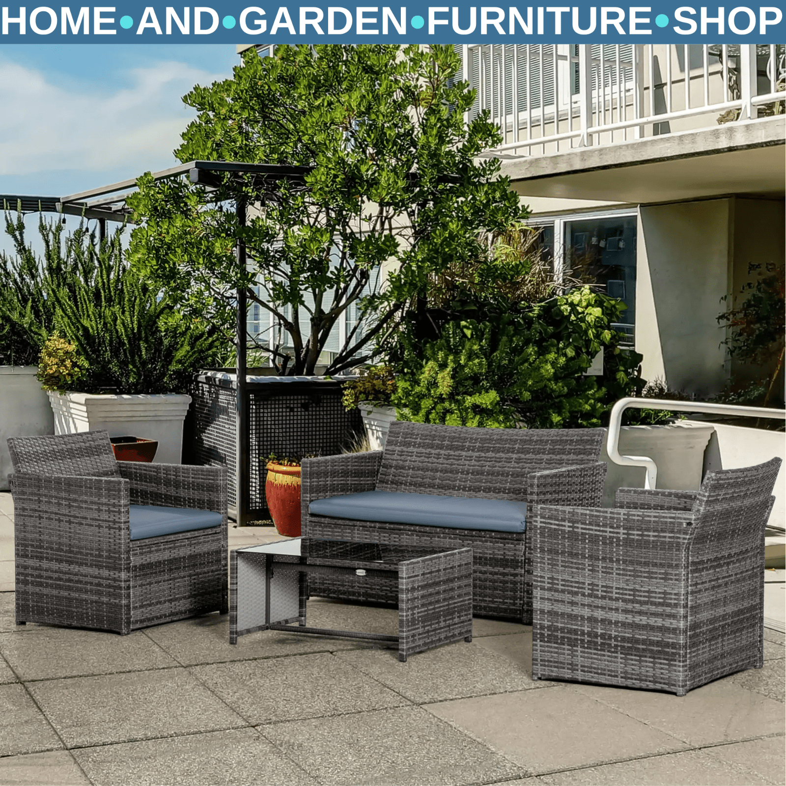 4 Piece Aluminium Garden Dining Set with Sofa Chairs Glass Table and Cushions - Home and Garden Furniture Shop - rustic - furniture