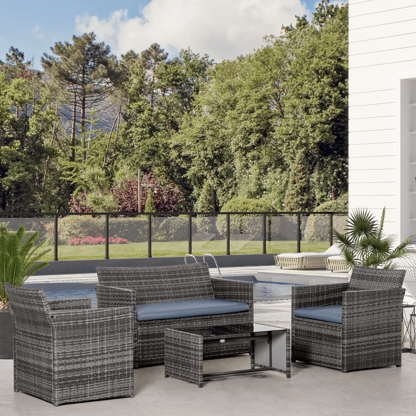 4 Piece Aluminium Garden Dining Set with Sofa Chairs Glass Table and Cushions - Home and Garden Furniture Shop - rustic - furniture