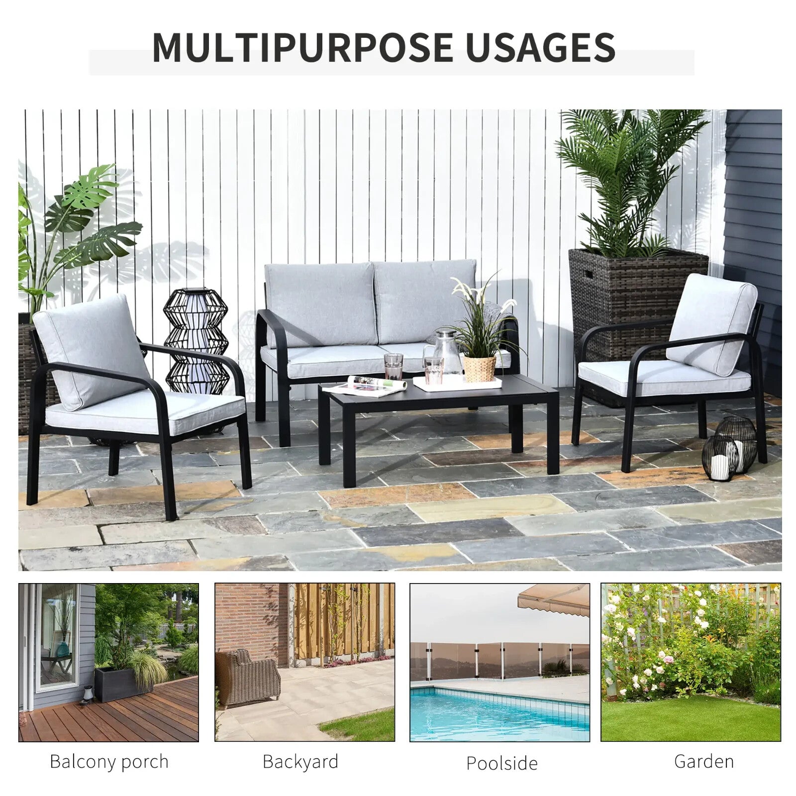 4 Piece Aluminium Garden Dining Set with Sofa Chairs Glass Table and Cushions - Home and Garden Furniture Shop - rustic - furniture