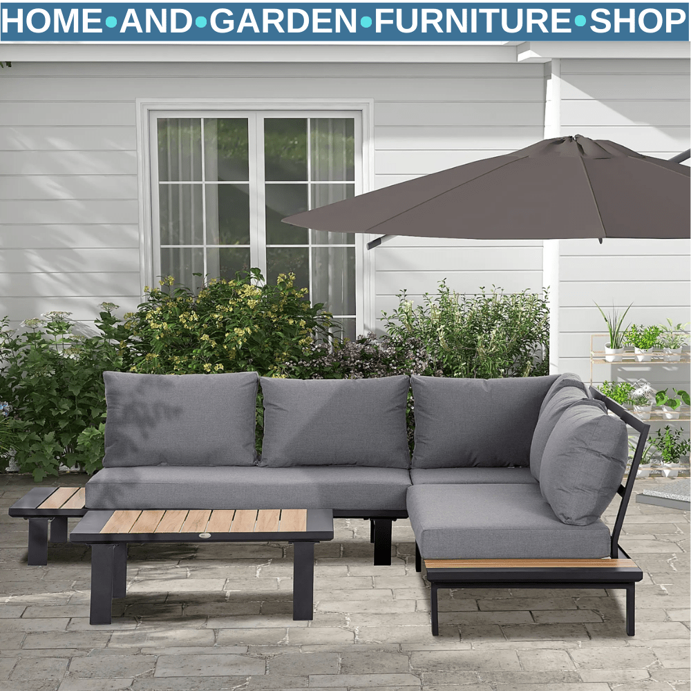 4 Piece Aluminium Garden Furniture Set L Shape Sofa w/ Tables Cushions Dark Grey - Home and Garden Furniture Shop - rustic - furniture