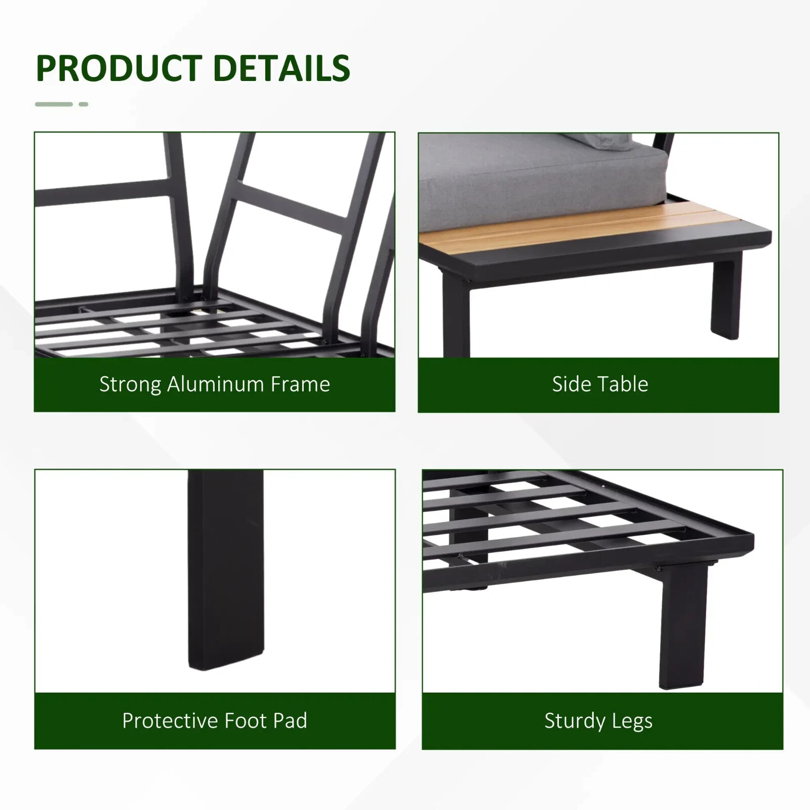 4 Piece Aluminium Garden Furniture Set L Shape Sofa w/ Tables Cushions Dark Grey - Home and Garden Furniture Shop - rustic - furniture