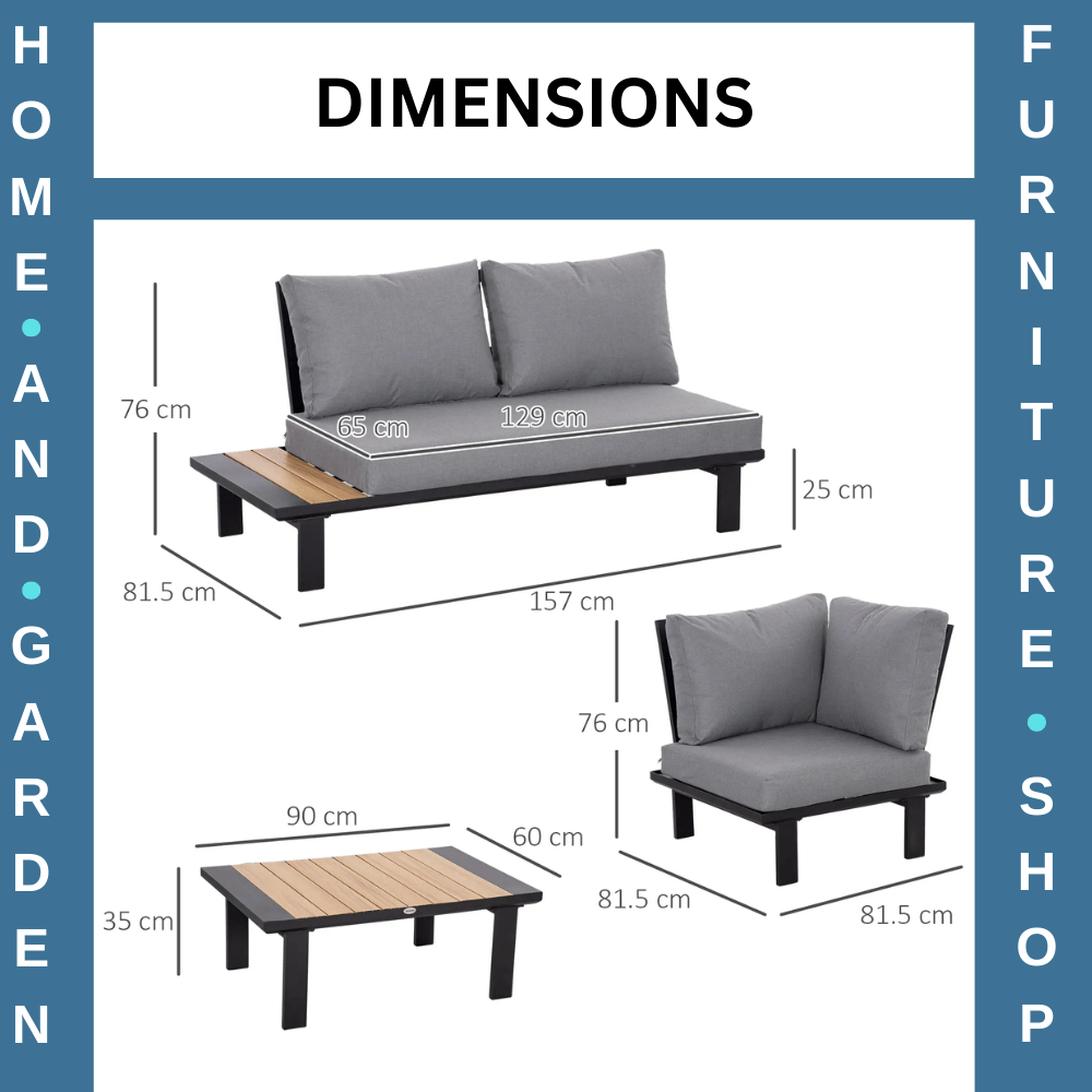 4 Piece Aluminium Garden Furniture Set L Shape Sofa w/ Tables Cushions Dark Grey - Home and Garden Furniture Shop - rustic - furniture