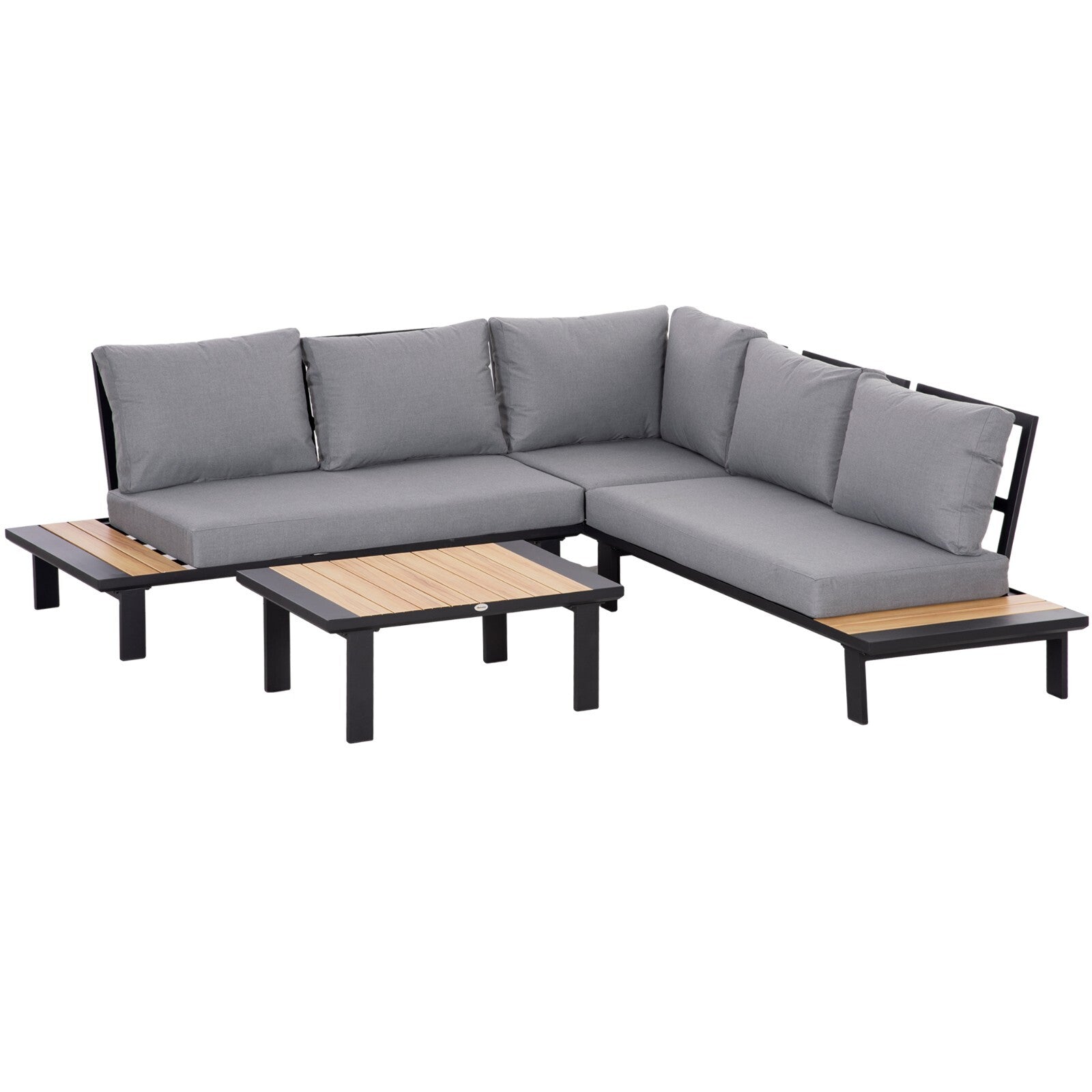 4 Piece Aluminium Garden Furniture Set L Shape Sofa w/ Tables Cushions Dark Grey - Home and Garden Furniture Shop - rustic - furniture