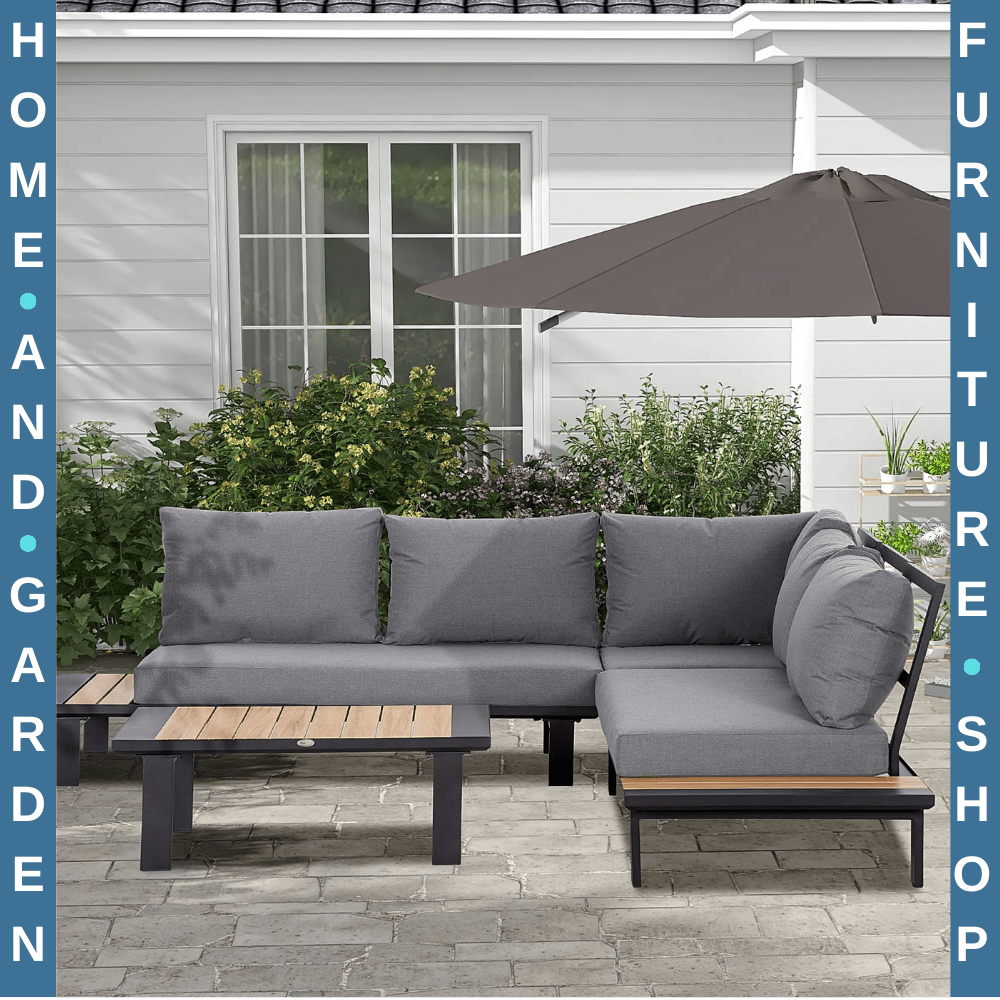 4 Piece Aluminium Garden Furniture Set L Shape Sofa w/ Tables Cushions Dark Grey - Home and Garden Furniture Shop - rustic - furniture