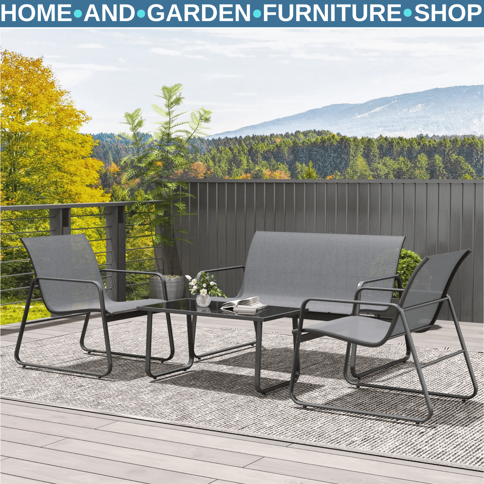 4 Piece Garden Furniture Set Outdoor Patio Sofa w/ Double Single Chairs & Table - Home and Garden Furniture Shop - rustic - furniture
