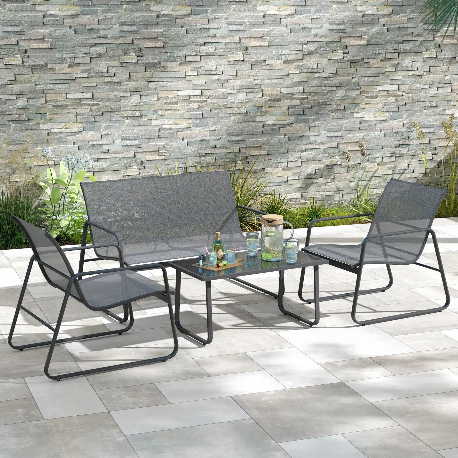 4 Piece Garden Furniture Set Outdoor Patio Sofa w/ Double Single Chairs & Table - Home and Garden Furniture Shop - rustic - furniture