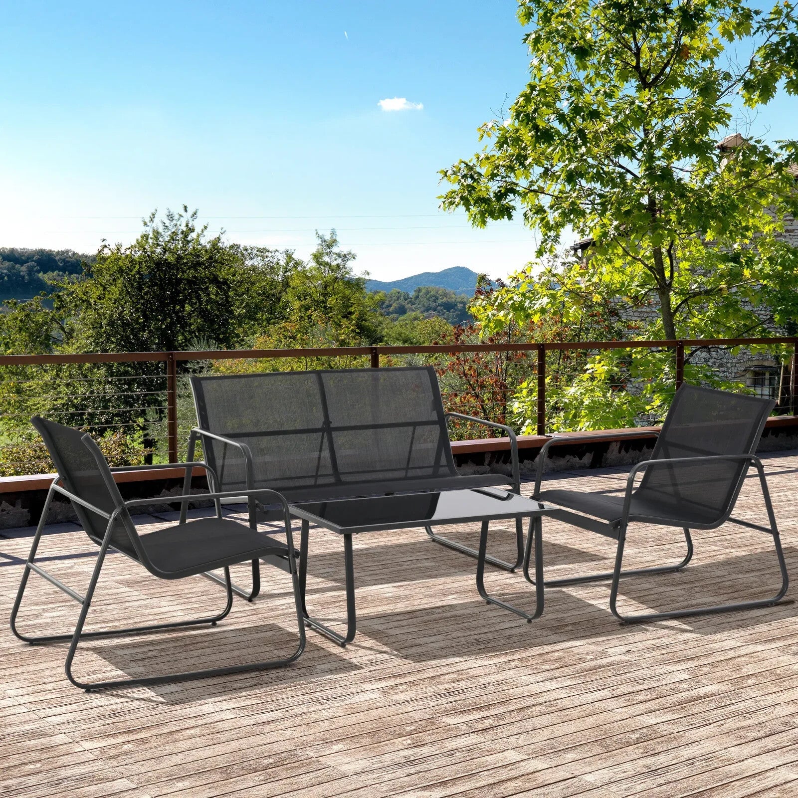 4 Piece Garden Furniture Set with Sofa Chairs & Glass Table Patio Seating Black - Home and Garden Furniture Shop - rustic - furniture