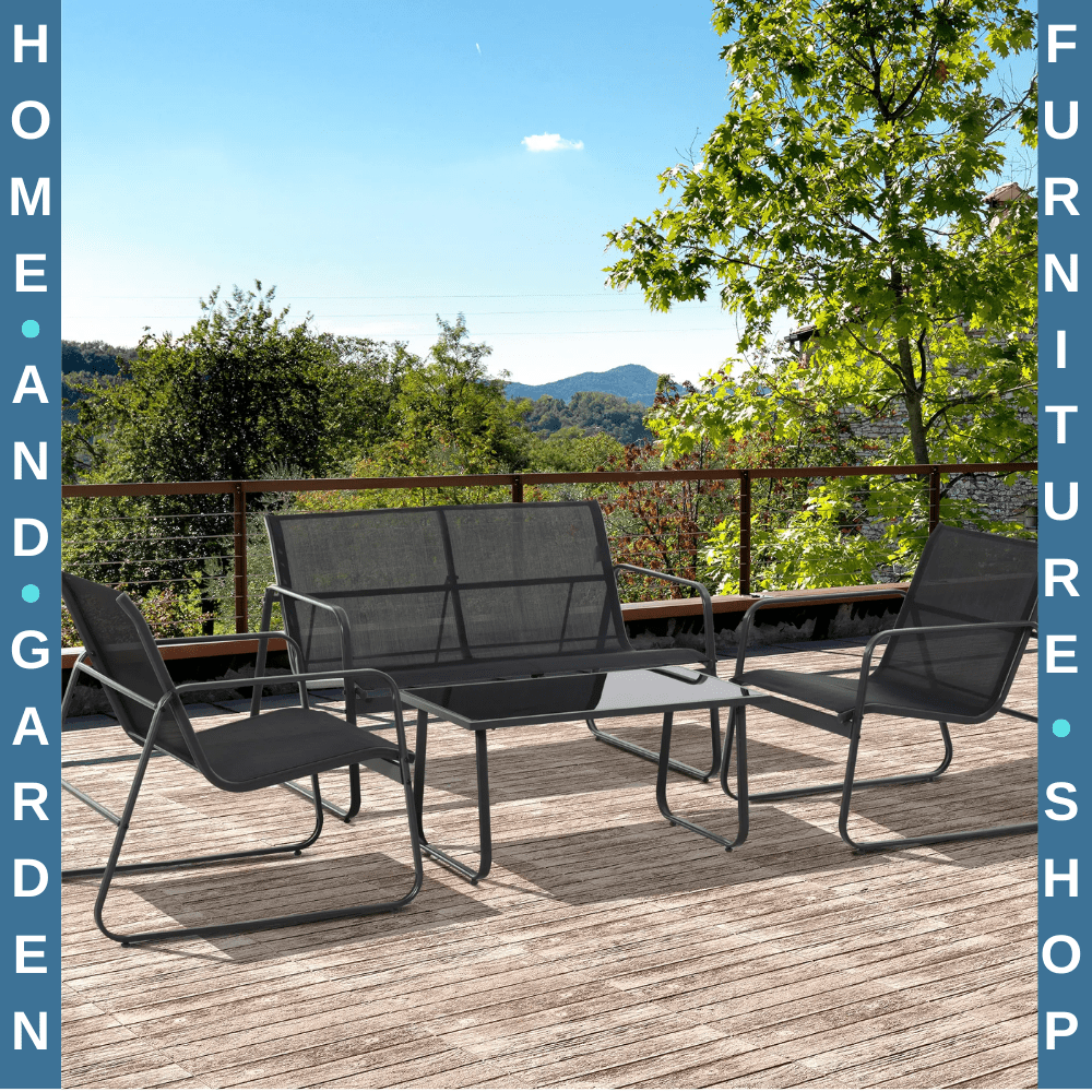 4 Piece Garden Furniture Set with Sofa Chairs & Glass Table Patio Seating Black - Home and Garden Furniture Shop - rustic - furniture