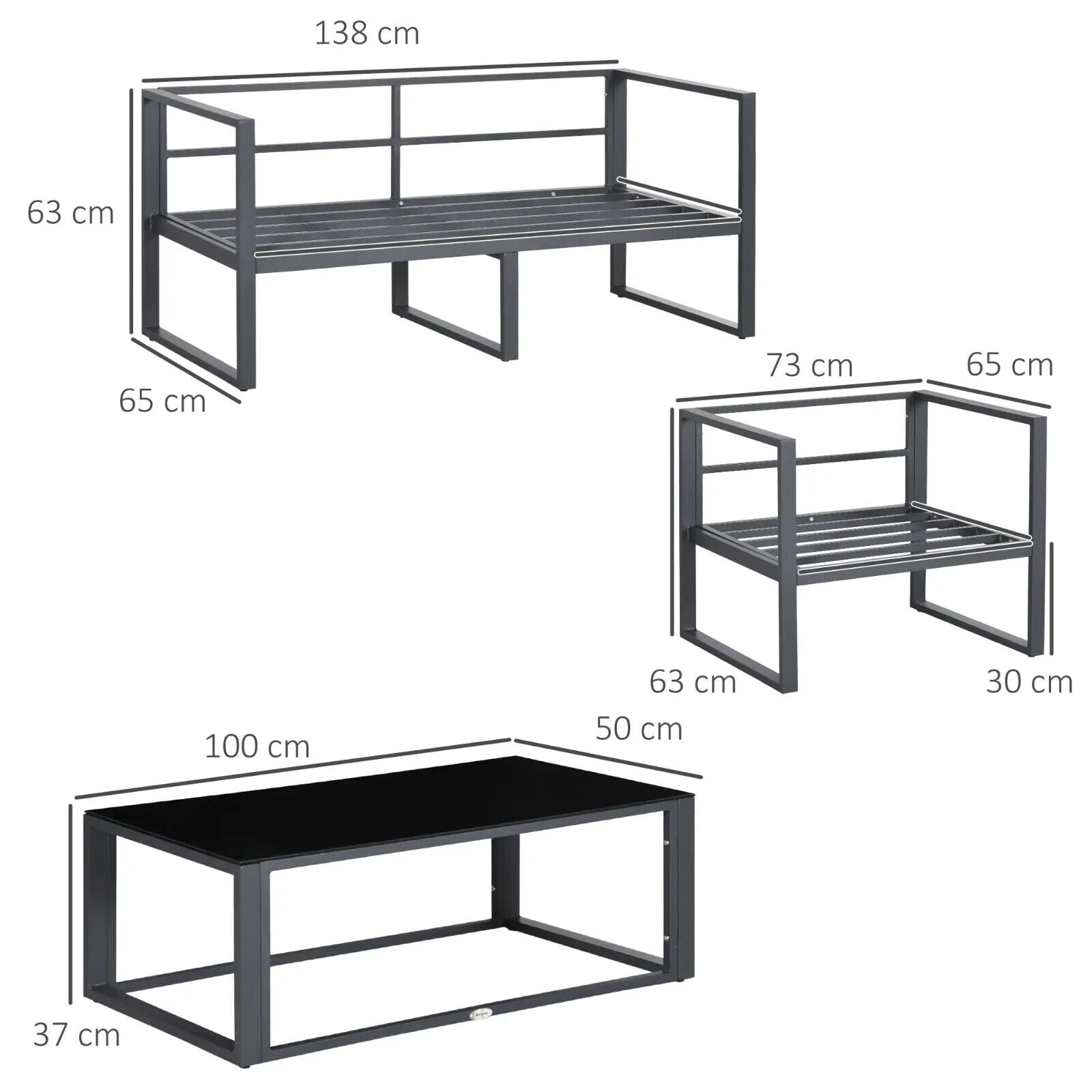 4 Piece Garden Sofa Set w/Armchairs Bench & Side Table Aluminium Frame Patio Set - Home and Garden Furniture Shop - #rustic - furniture#
