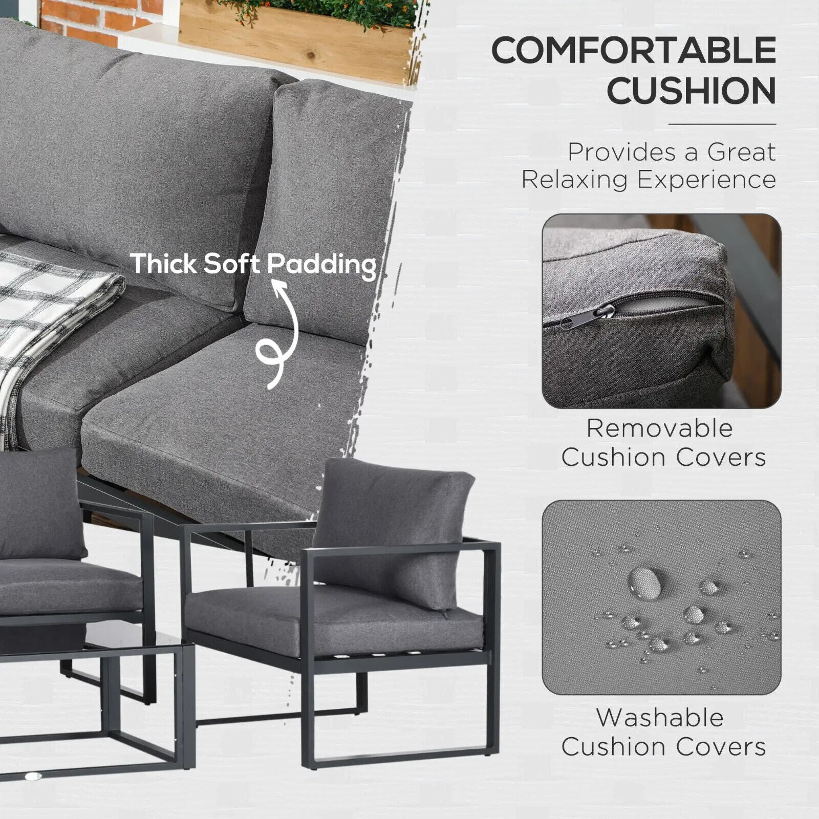4 Piece Garden Sofa Set w/Armchairs Bench & Side Table Aluminium Frame Patio Set - Home and Garden Furniture Shop - #rustic - furniture#