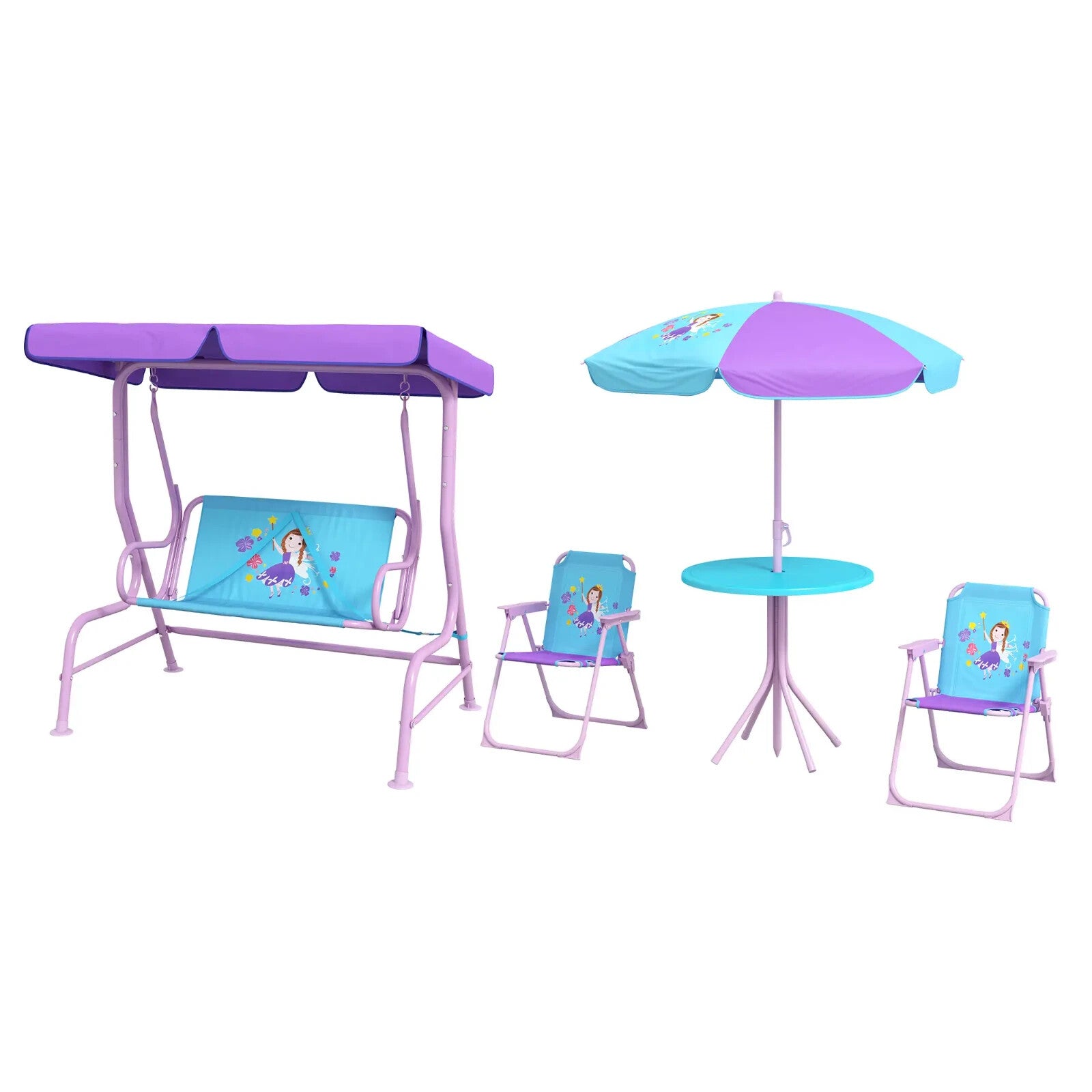 4 Piece Kids Garden Furniture Set with Table Chairs and Adjustable Canopy Theme - Home and Garden Furniture Shop - rustic - furniture