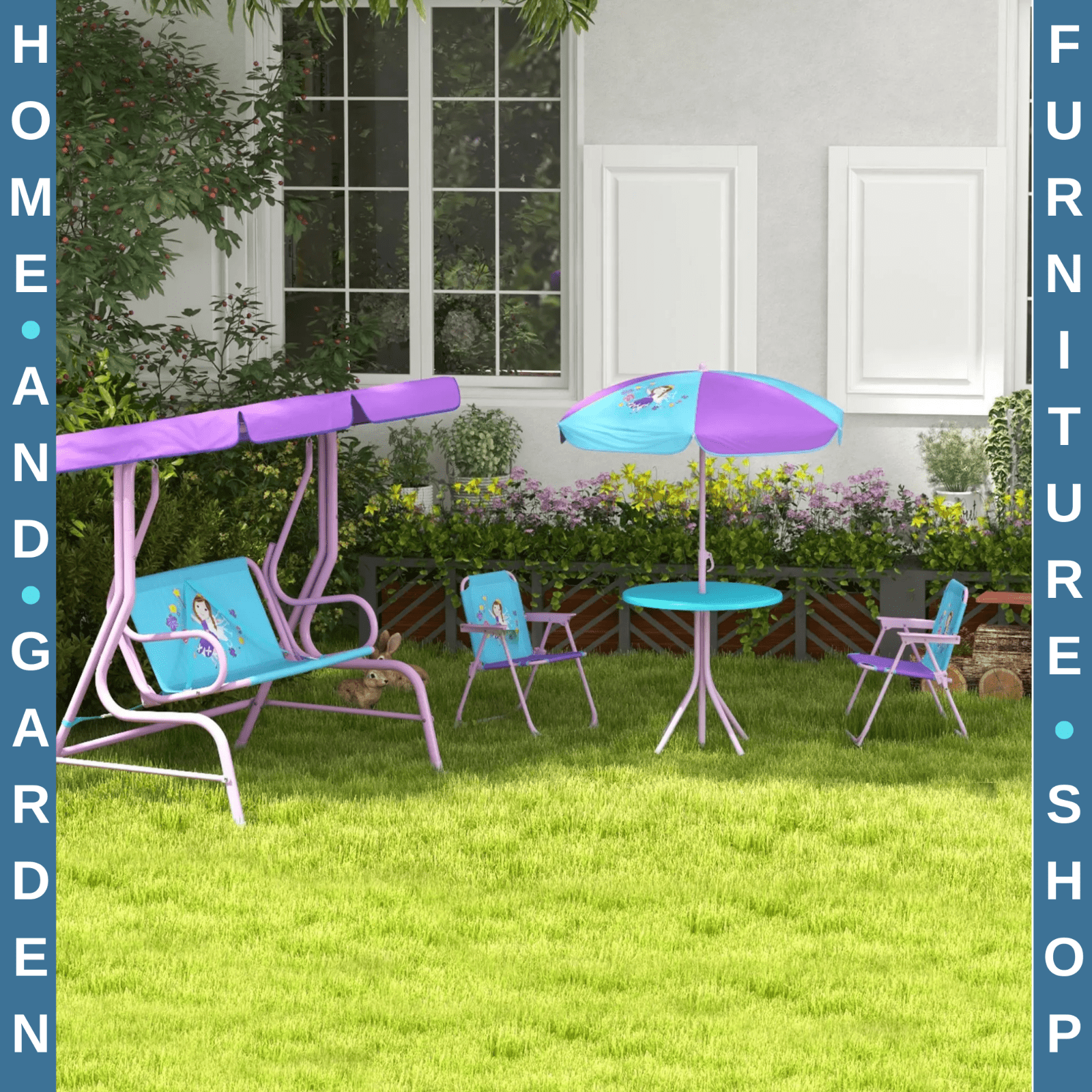 4 Piece Kids Garden Furniture Set with Table Chairs and Adjustable Canopy Theme - Home and Garden Furniture Shop - rustic - furniture