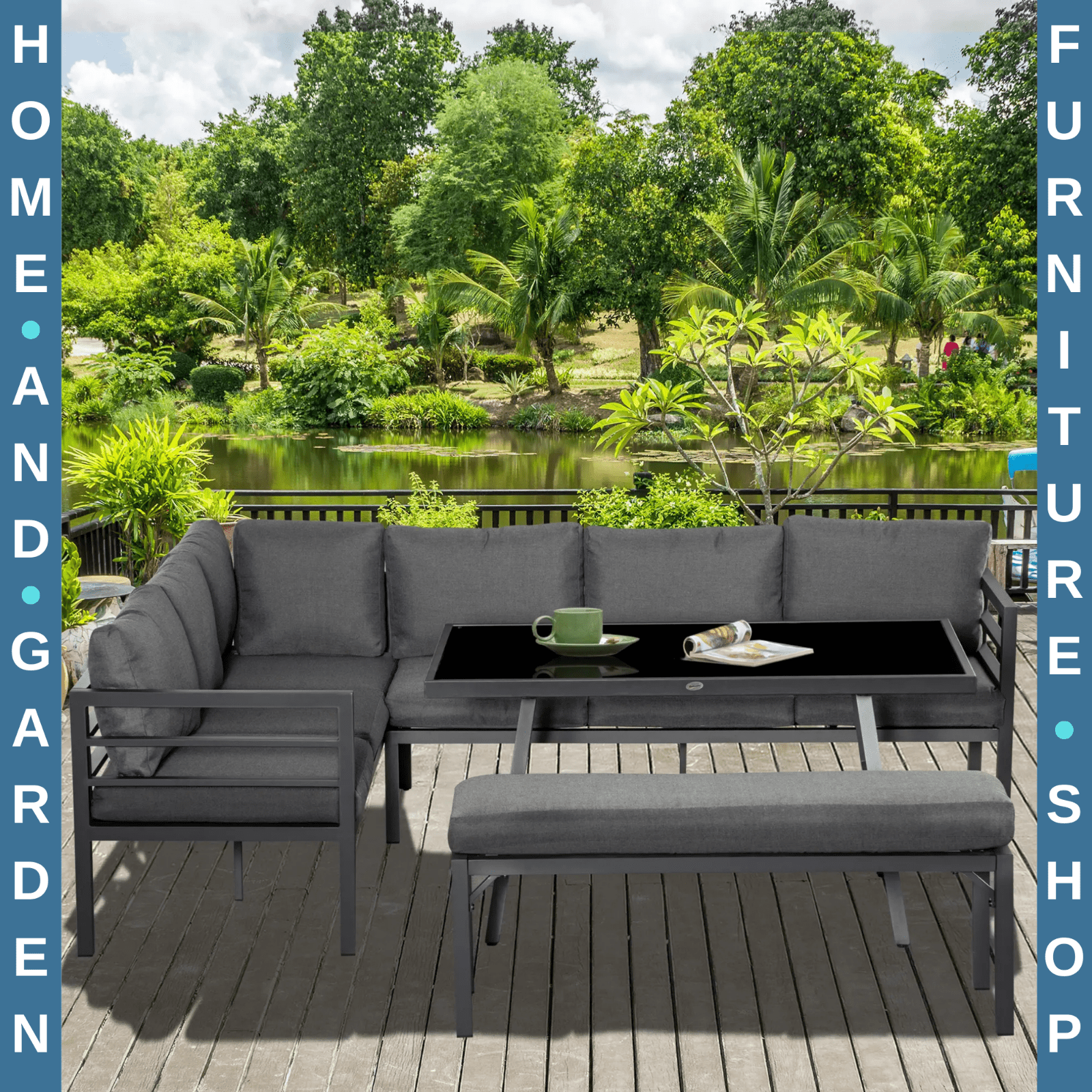 4 Piece L Shaped Garden Furniture Set 8 Seater Aluminium Patio Sofa Dining Set - Home and Garden Furniture Shop - #rustic - furniture#