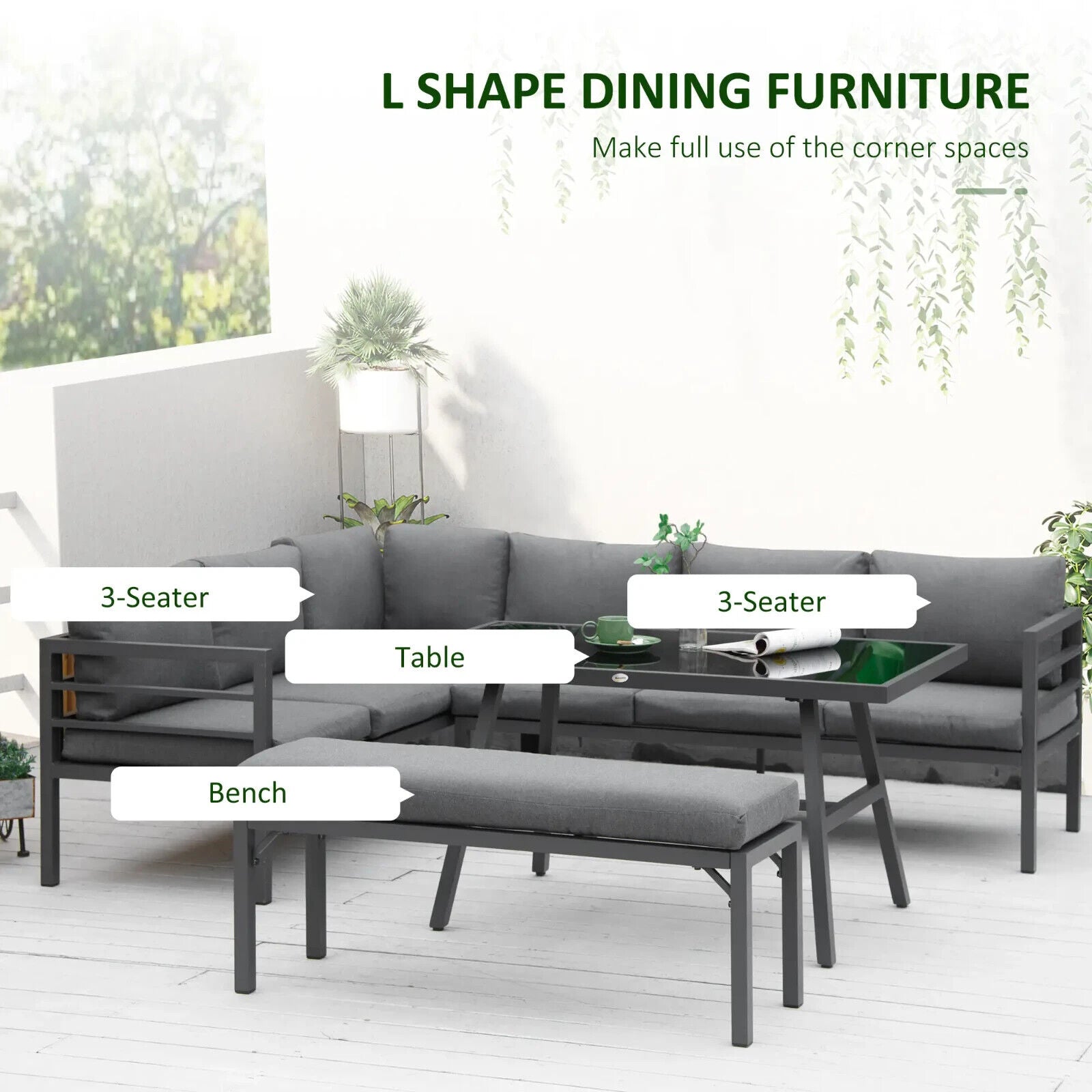 4 Piece L Shaped Garden Furniture Set 8 Seater Aluminium Patio Sofa Dining Set - Home and Garden Furniture Shop - #rustic - furniture#