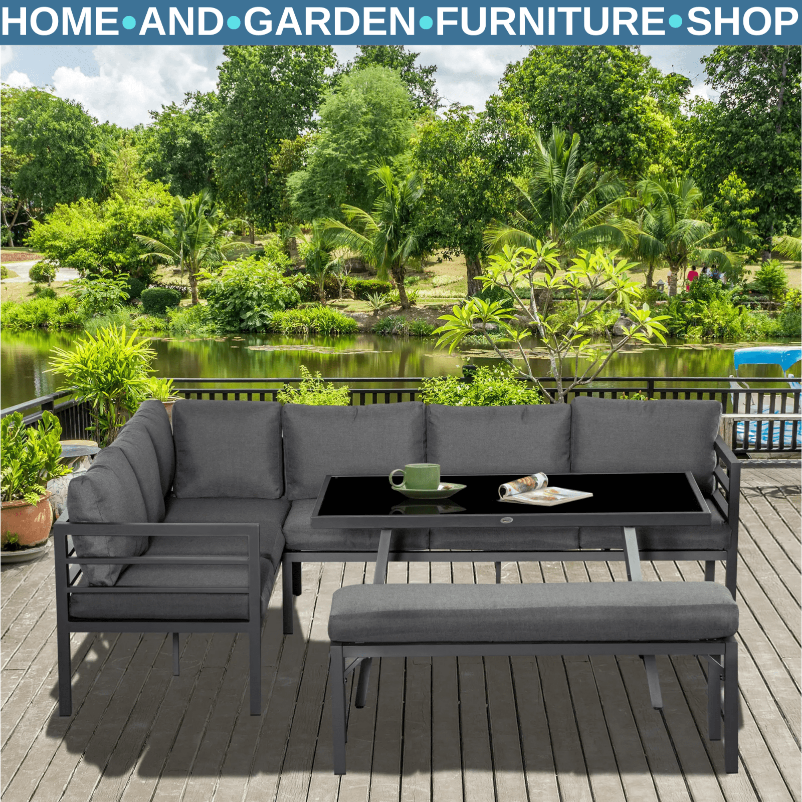 4 Piece L Shaped Garden Furniture Set 8 Seater Aluminium Patio Sofa Dining Set - Home and Garden Furniture Shop - #rustic - furniture#