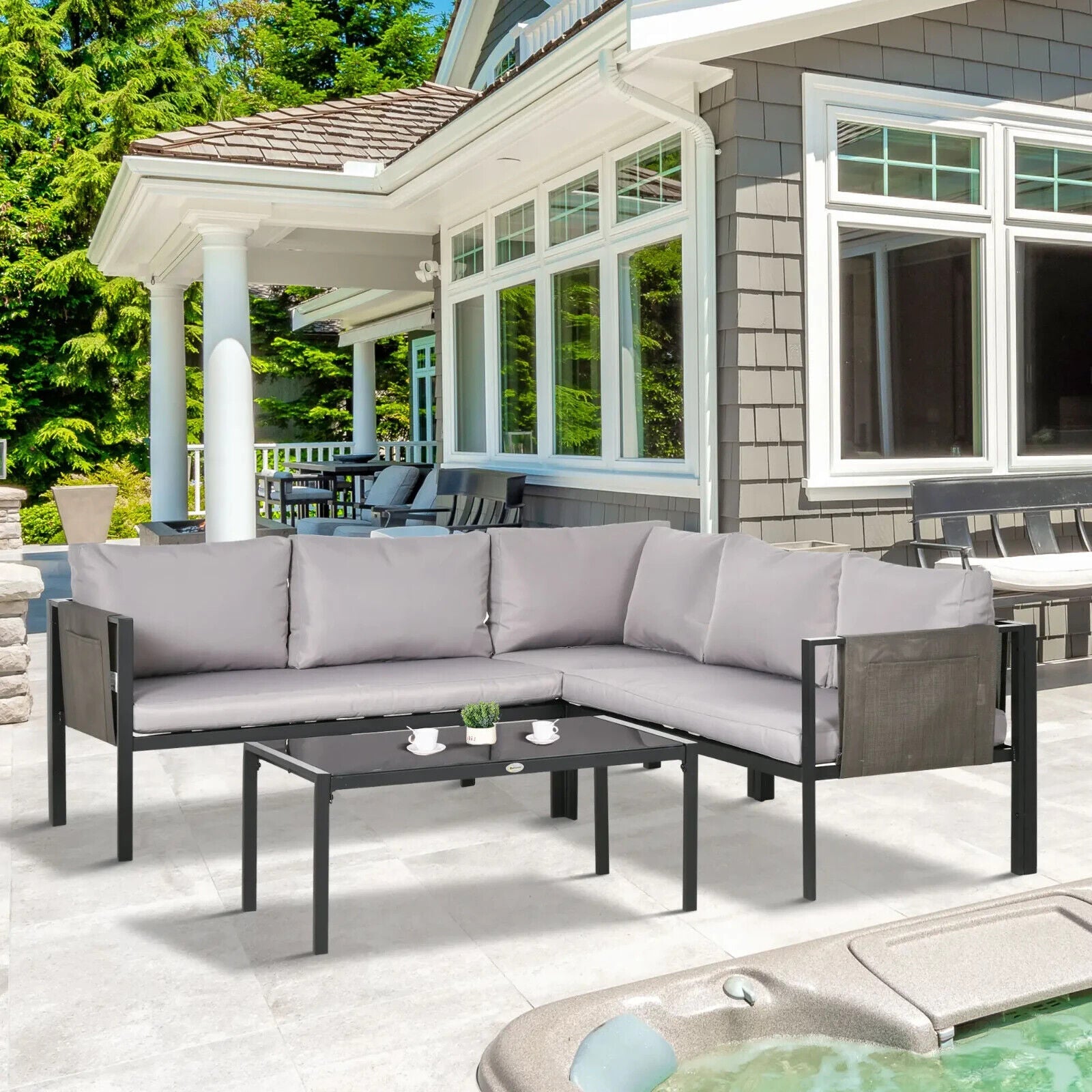 4 Piece Metal Garden Furniture Set with Coffee Table & Mesh Chairs Outdoor Patio - Home and Garden Furniture Shop - #rustic - furniture#