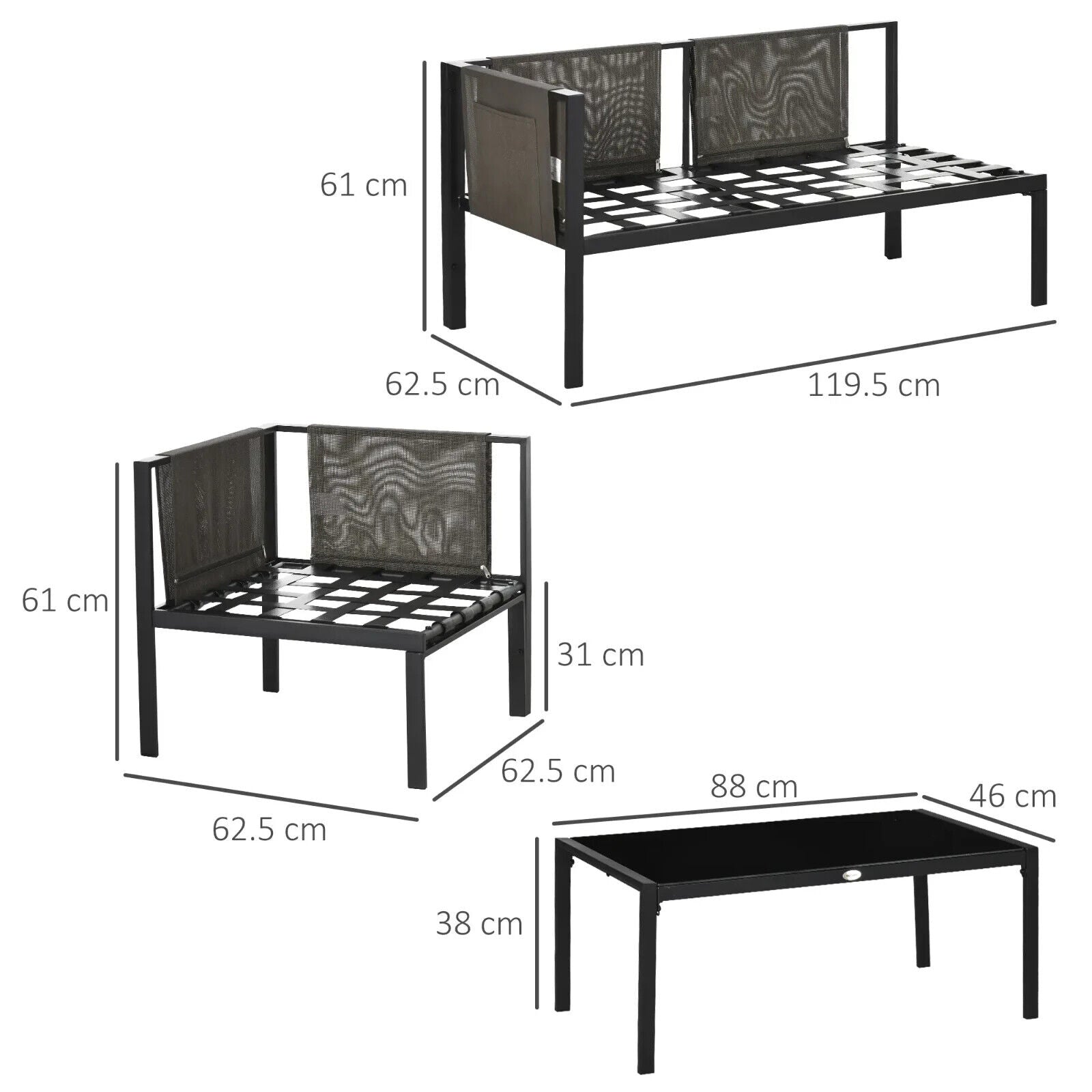4 Piece Metal Garden Furniture Set with Coffee Table & Mesh Chairs Outdoor Patio - Home and Garden Furniture Shop - #rustic - furniture#
