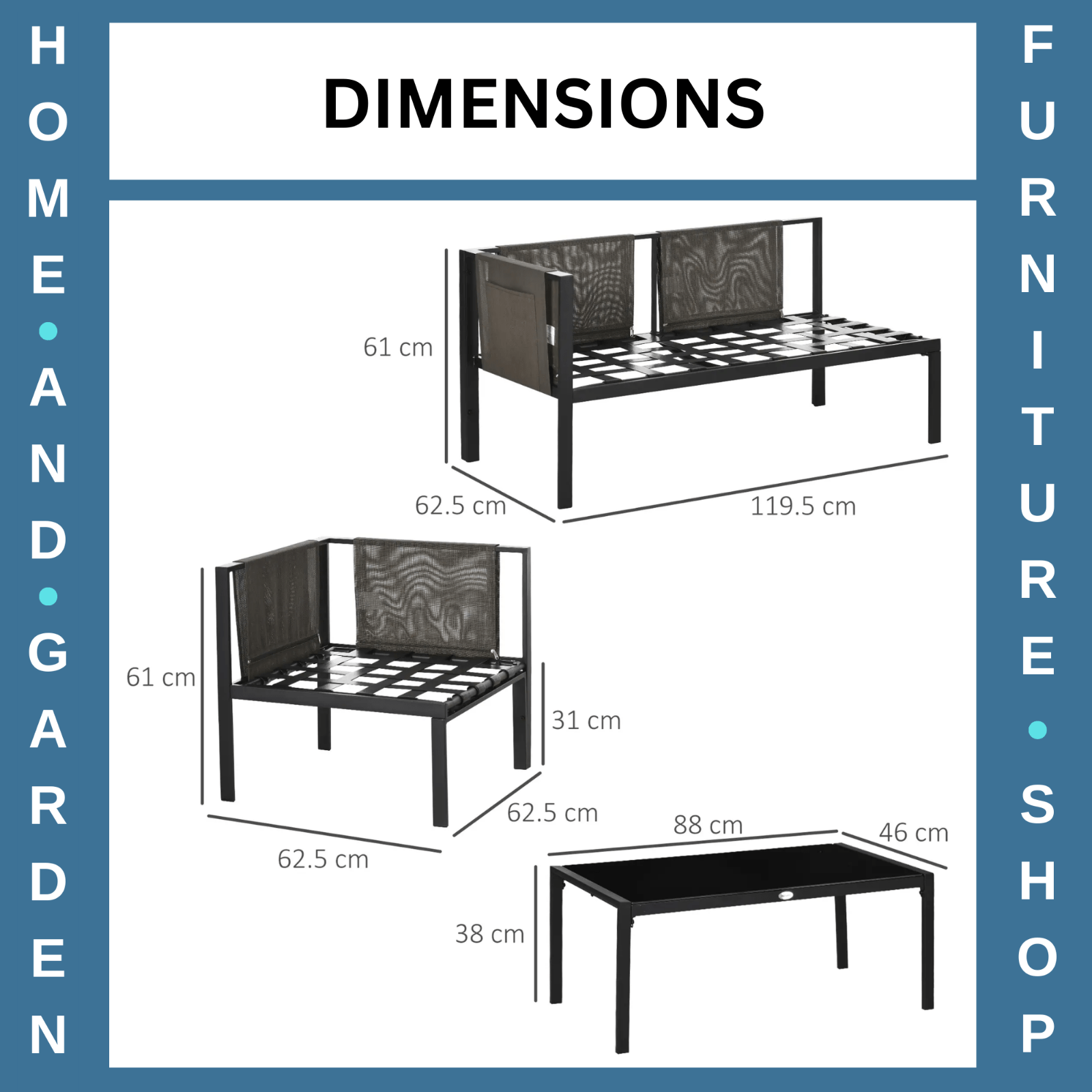 4 Piece Metal Garden Furniture Set with Mesh Chairs & Glass Coffee Table Grey - Home and Garden Furniture Shop - rustic - furniture