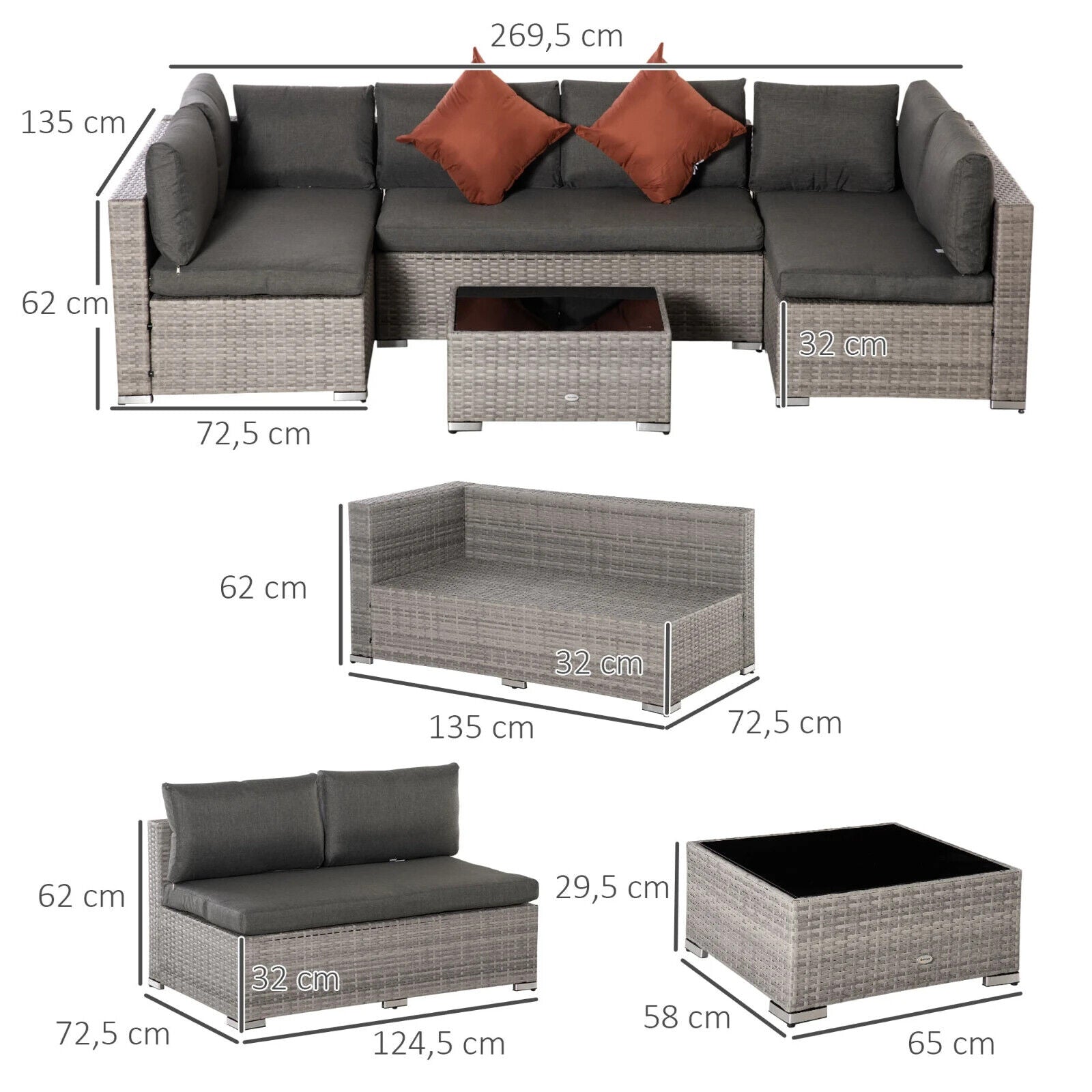 4 Piece Patio Rattan Sofa Set Outdoor 6 Seater Furniture w/ Tempered Glass Table - Home and Garden Furniture Shop - #rustic - furniture#