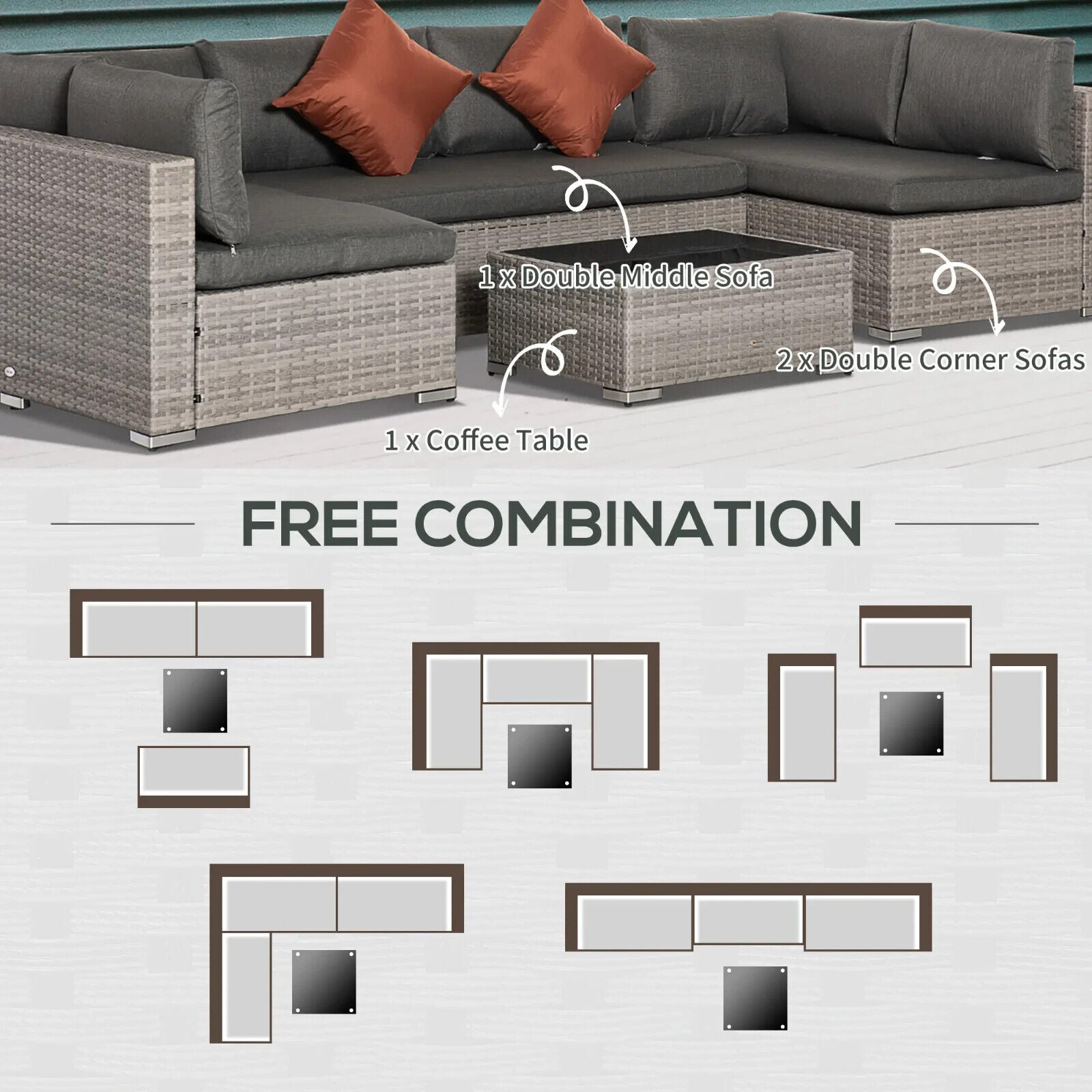 4 Piece Patio Rattan Sofa Set Outdoor 6 Seater Furniture w/ Tempered Glass Table - Home and Garden Furniture Shop - #rustic - furniture#