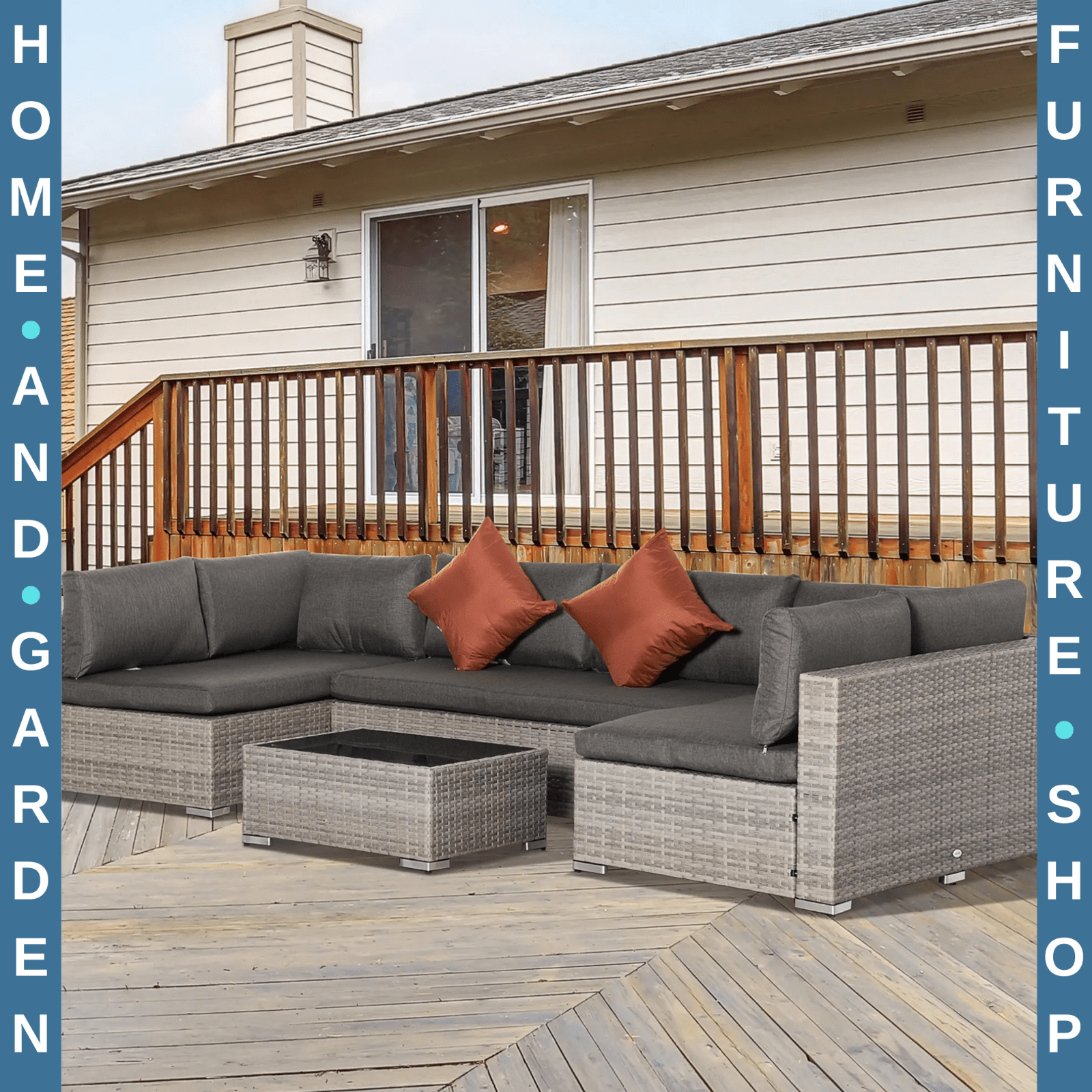 4 Piece Patio Rattan Sofa Set Outdoor 6 Seater Furniture w/ Tempered Glass Table - Home and Garden Furniture Shop - #rustic - furniture#