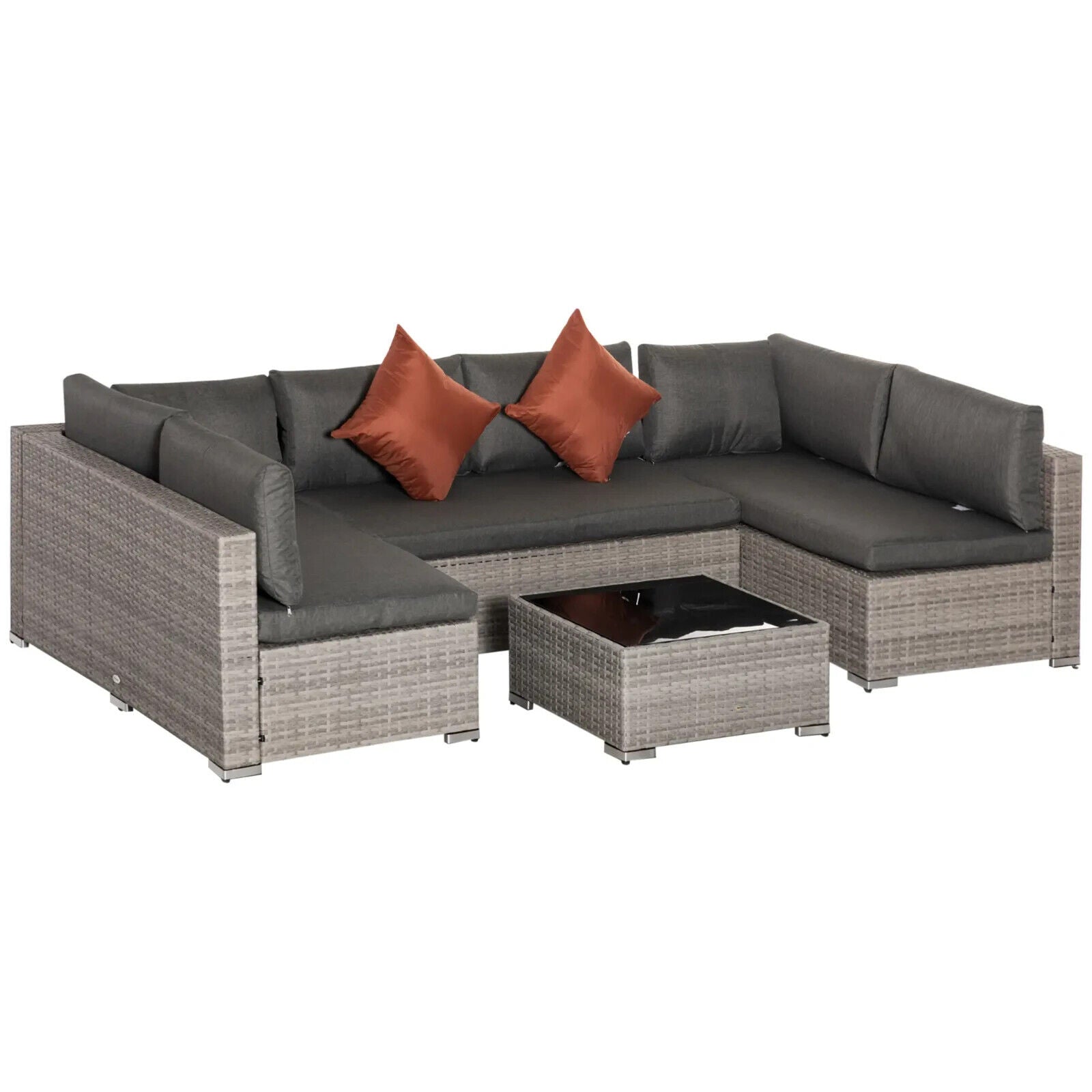 4 Piece Patio Rattan Sofa Set Outdoor 6 Seater Furniture w/ Tempered Glass Table - Home and Garden Furniture Shop - #rustic - furniture#