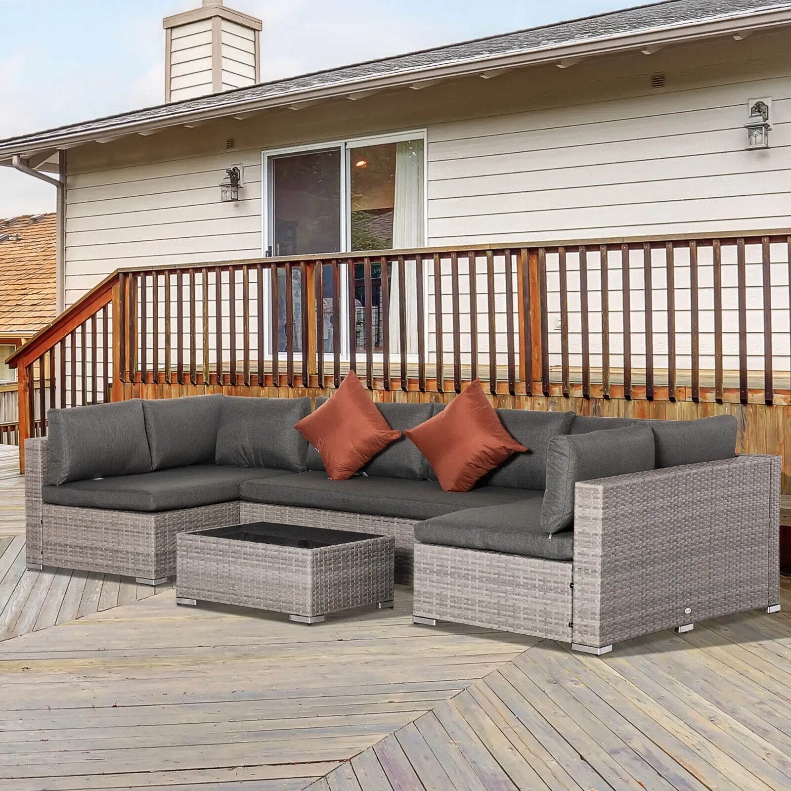 4 Piece Patio Rattan Sofa Set Outdoor 6 Seater Furniture w/ Tempered Glass Table - Home and Garden Furniture Shop - #rustic - furniture#