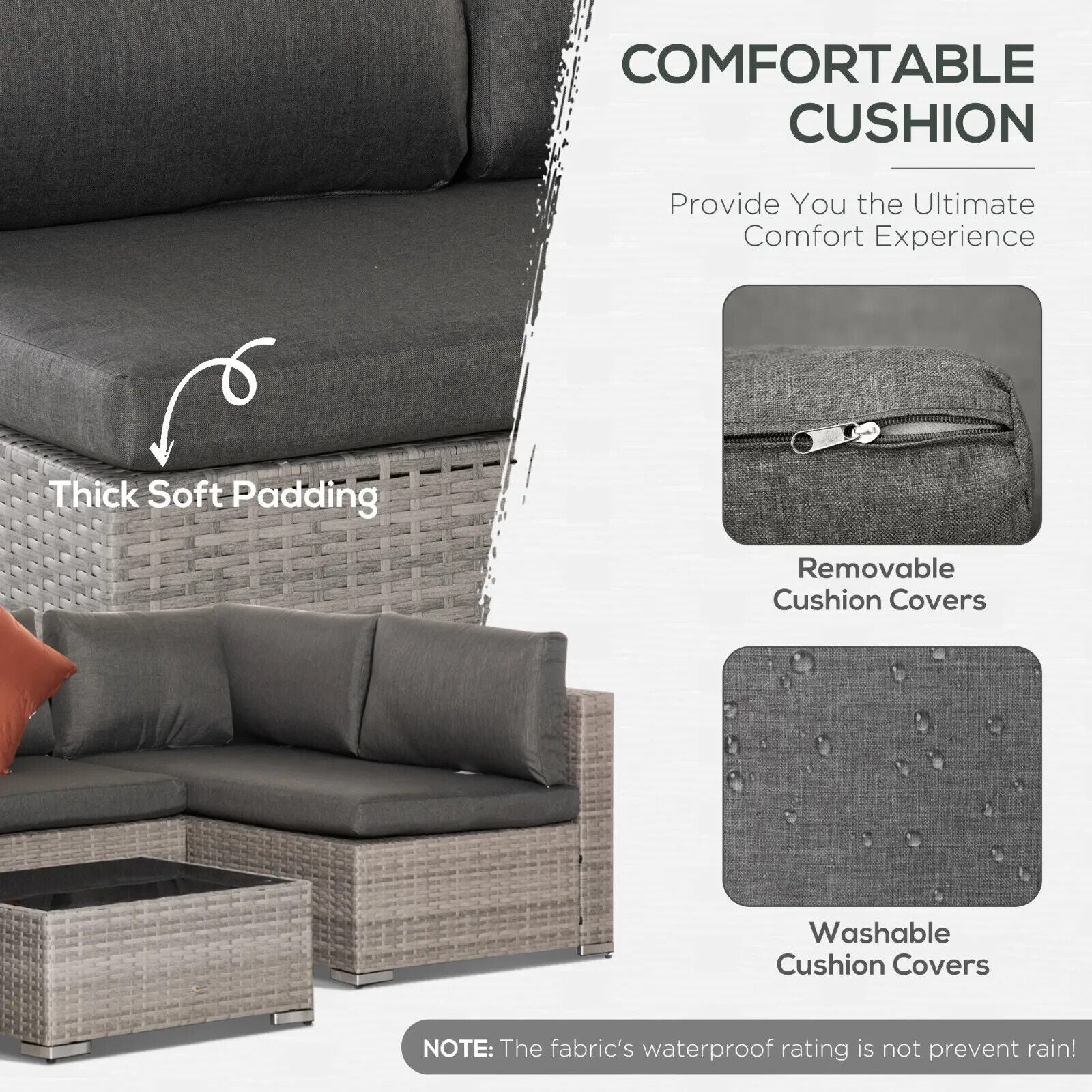 4 Piece Patio Rattan Sofa Set Outdoor 6 Seater Furniture w/ Tempered Glass Table - Home and Garden Furniture Shop - #rustic - furniture#