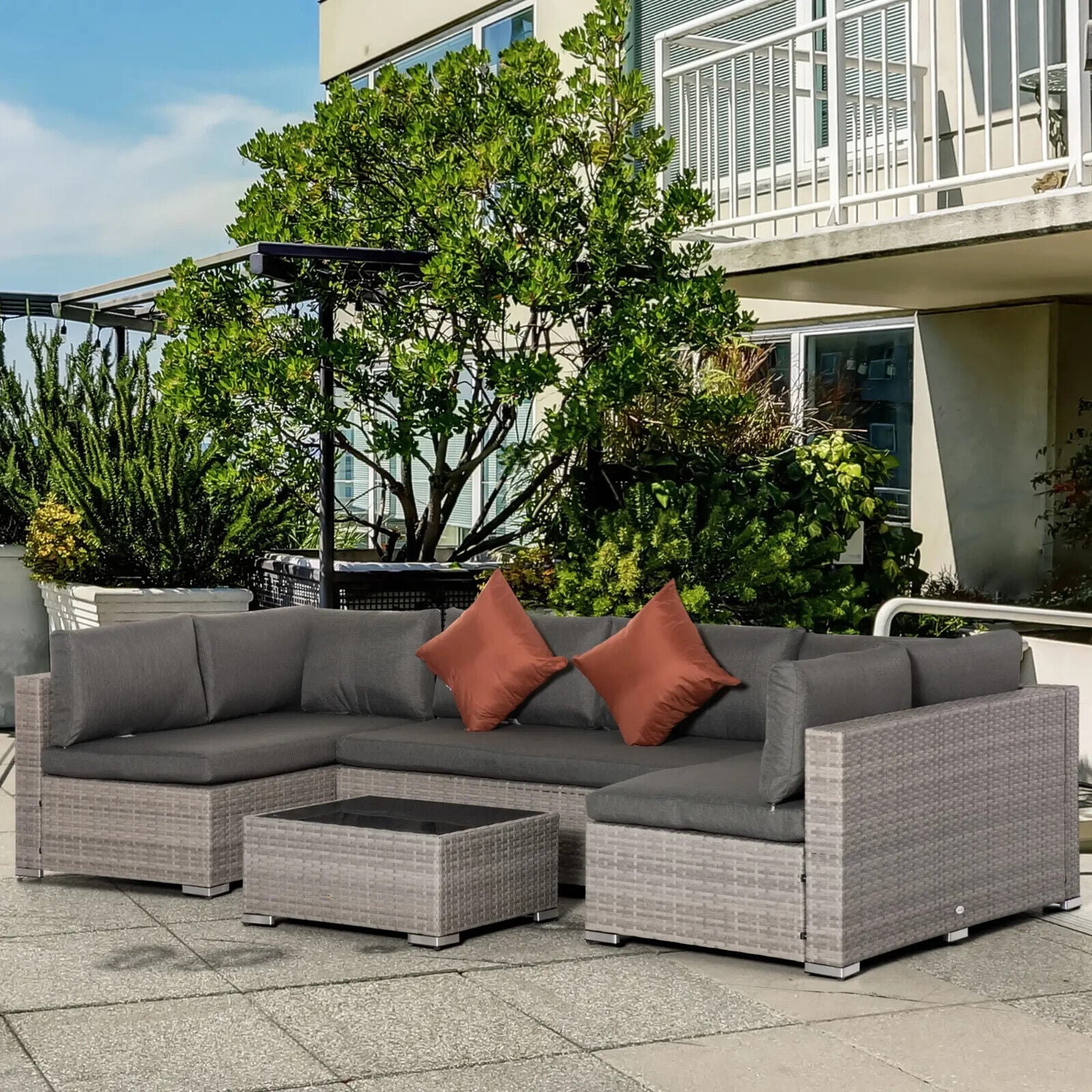 4 Piece Patio Rattan Sofa Set Outdoor 6 Seater Furniture w/ Tempered Glass Table - Home and Garden Furniture Shop - #rustic - furniture#