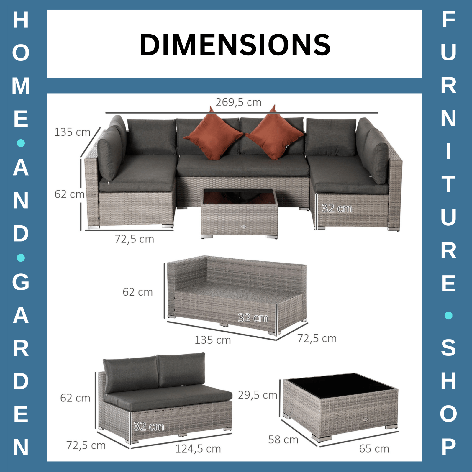 4 Piece Patio Rattan Sofa Set Outdoor 6 Seater Furniture w/ Tempered Glass Table - Home and Garden Furniture Shop - #rustic - furniture#