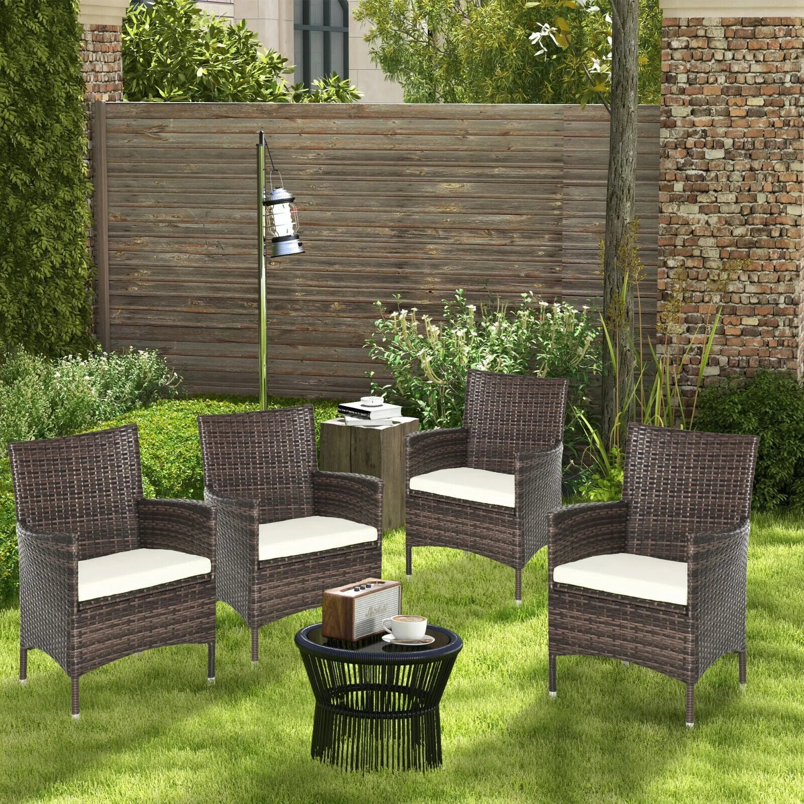 4 Piece Rattan Chair Set with Cushion Patio Sofa Seating Garden Furniture Coffee - Home and Garden Furniture Shop - #rustic - furniture#